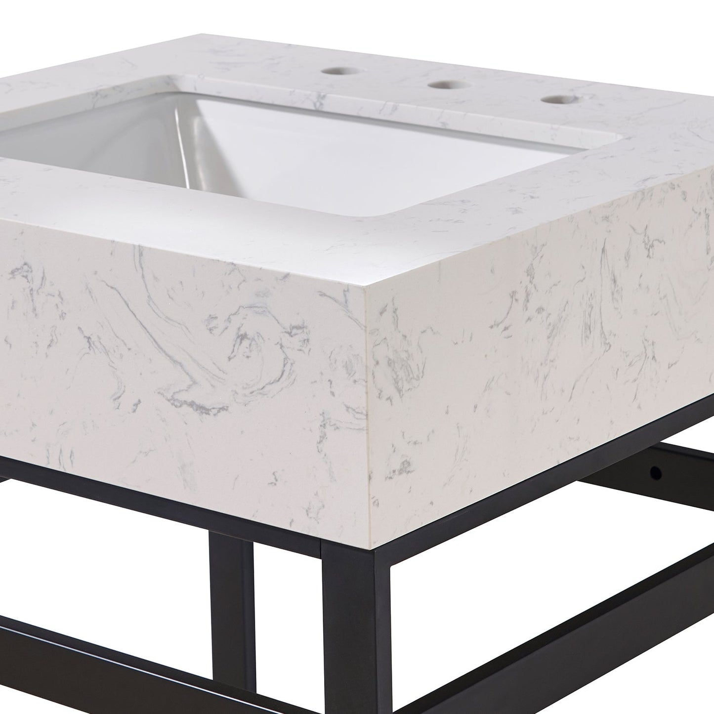 24" Composite Stone Vanity Top in Aosta White Apron with White Sink