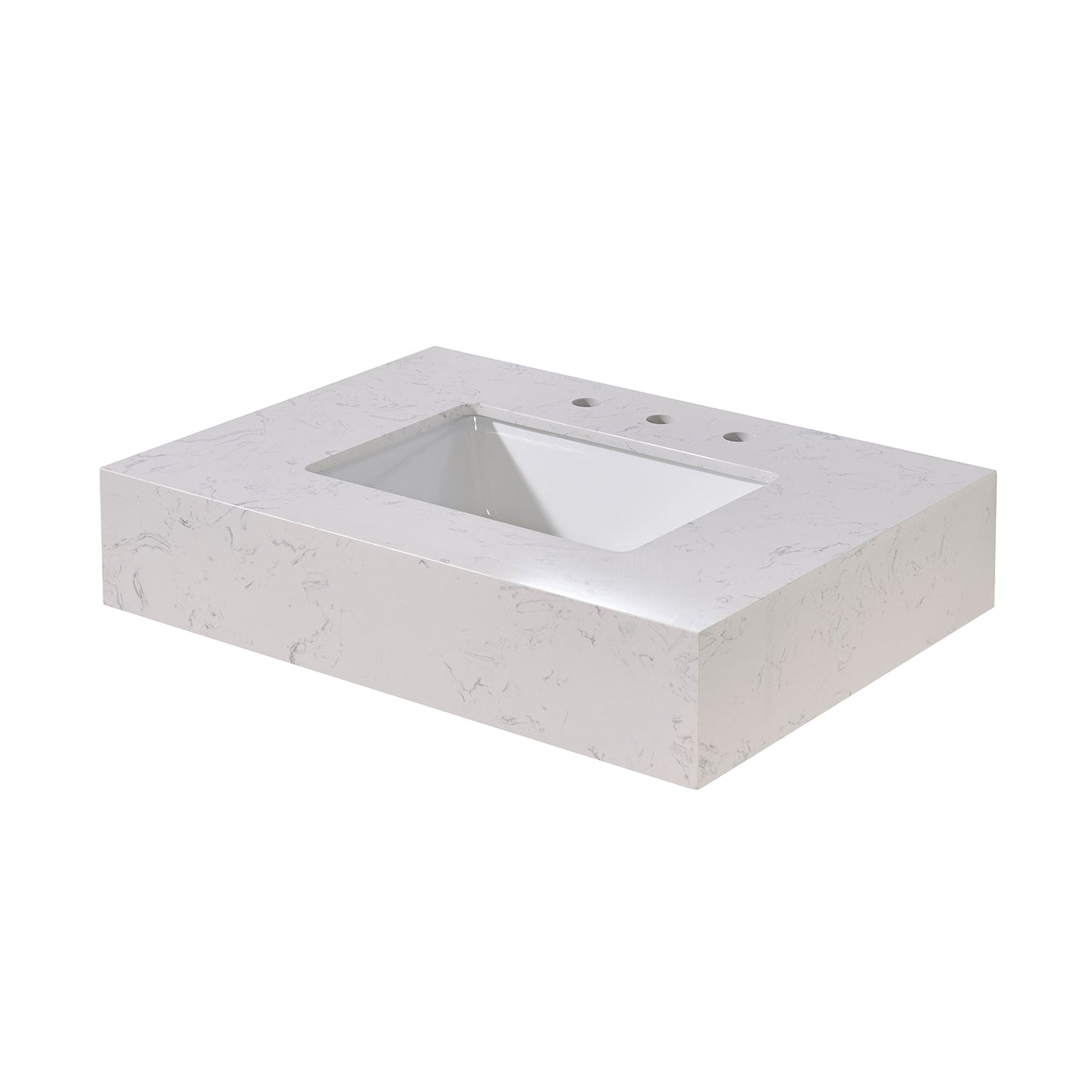 30" Composite Stone Vanity Top in Aosta White Apron with White Sink