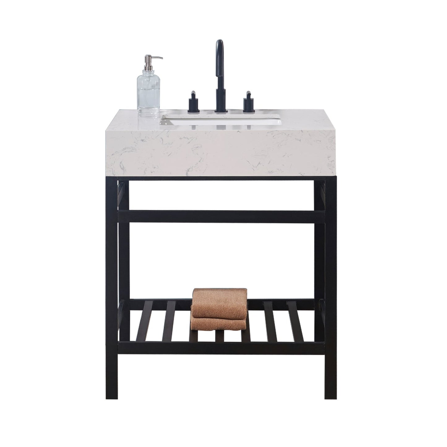 30" Composite Stone Vanity Top in Aosta White Apron with White Sink