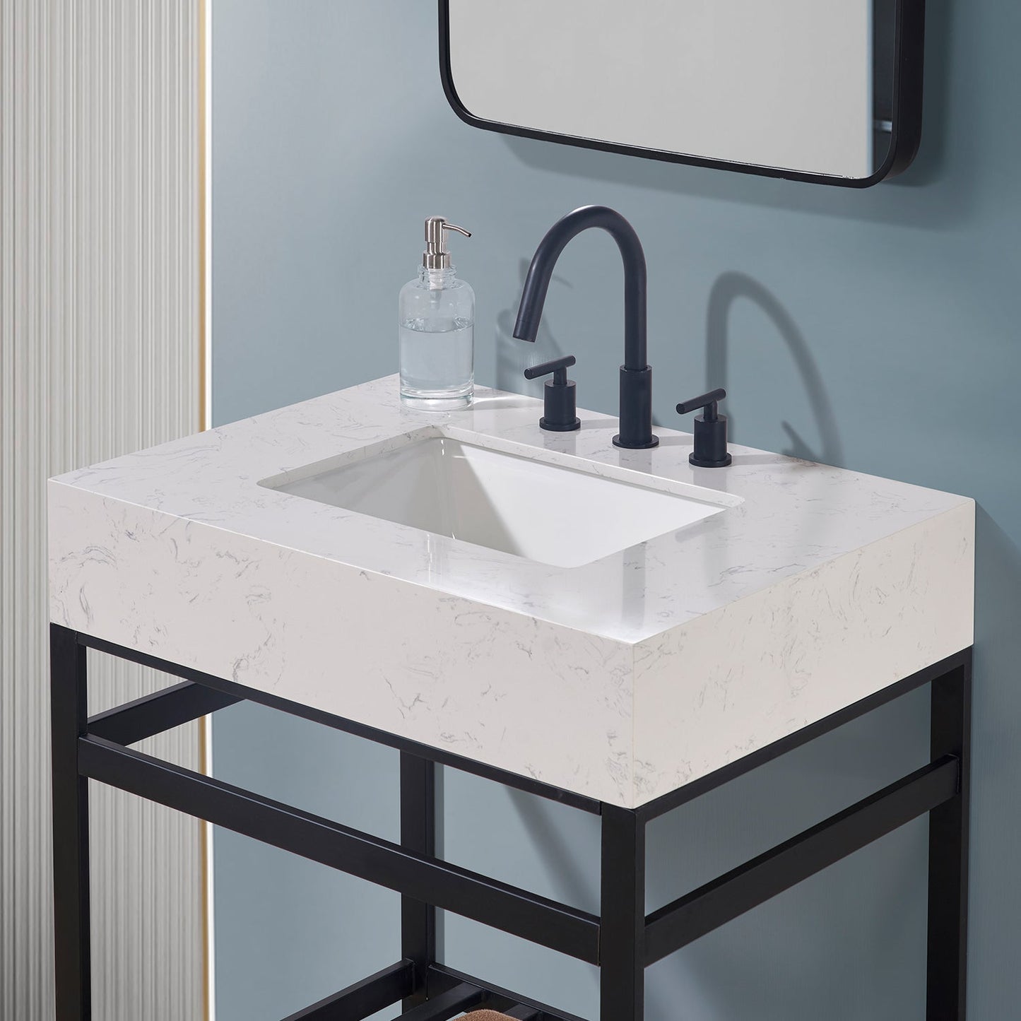30" Composite Stone Vanity Top in Aosta White Apron with White Sink