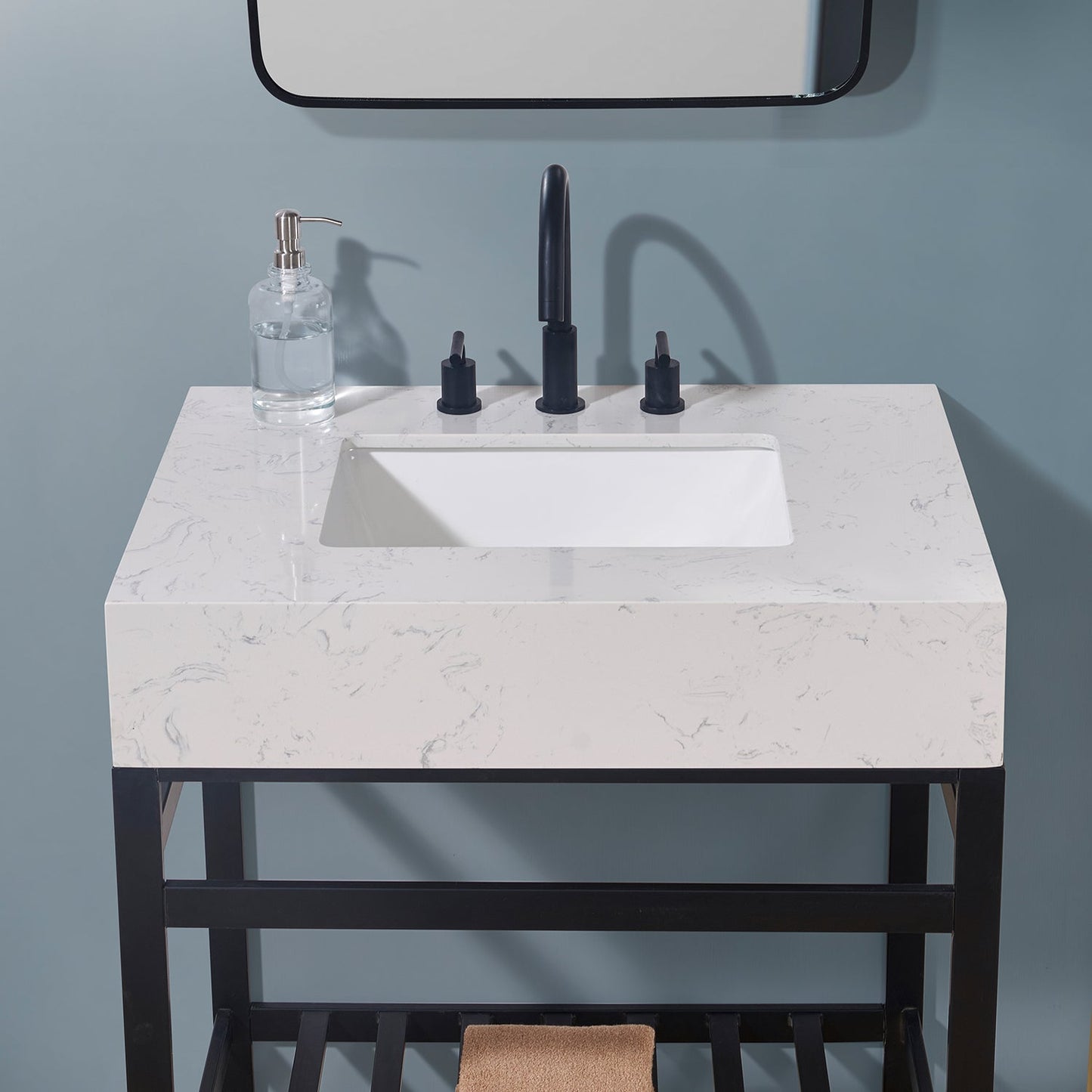 30" Composite Stone Vanity Top in Aosta White Apron with White Sink