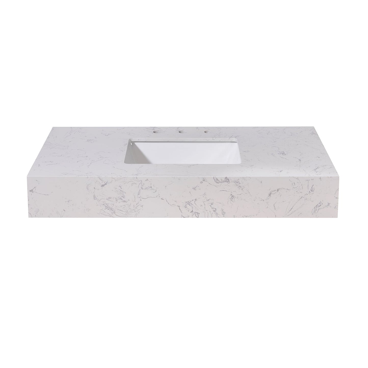 42" Composite Stone Vanity Top in Aosta White Apron with White Sink