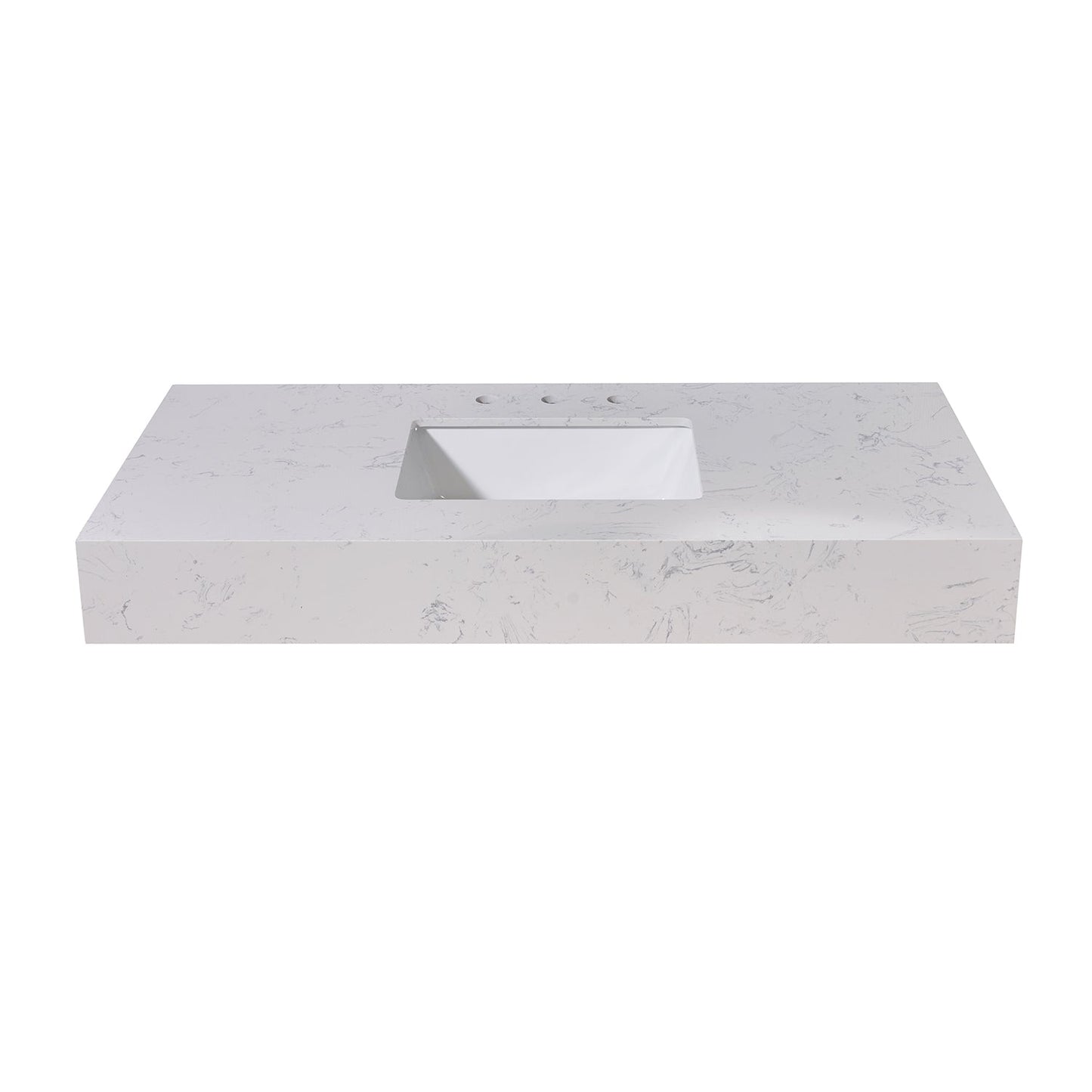 48" Composite Stone Vanity Top in Aosta White Apron with White Sink