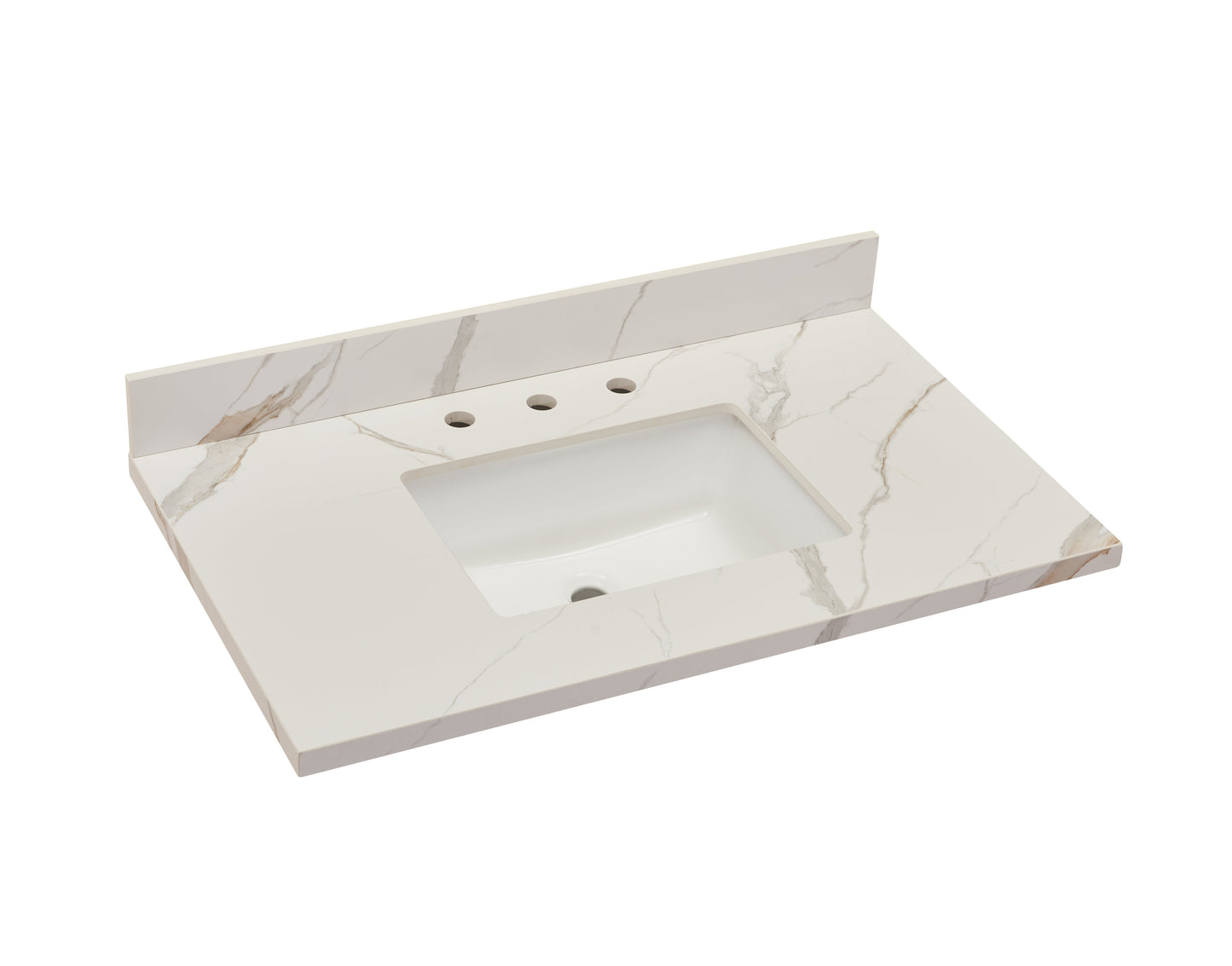 37" Sintered Stone Vanity Top in Calacatta White with White Sink