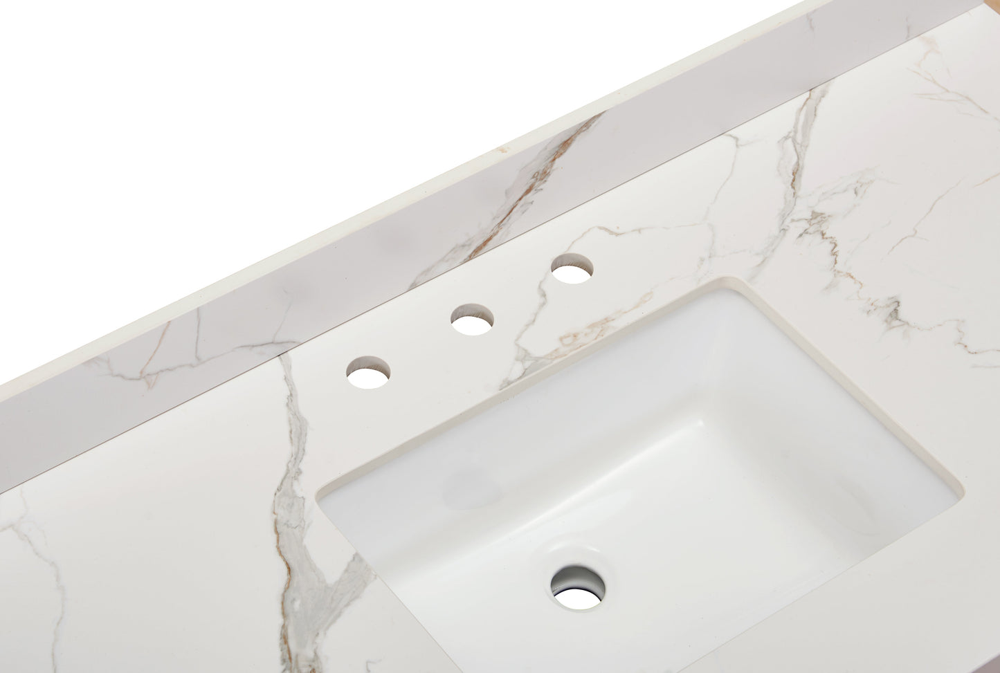 49" Sintered Stone Vanity Top in Calacatta White with White Sink