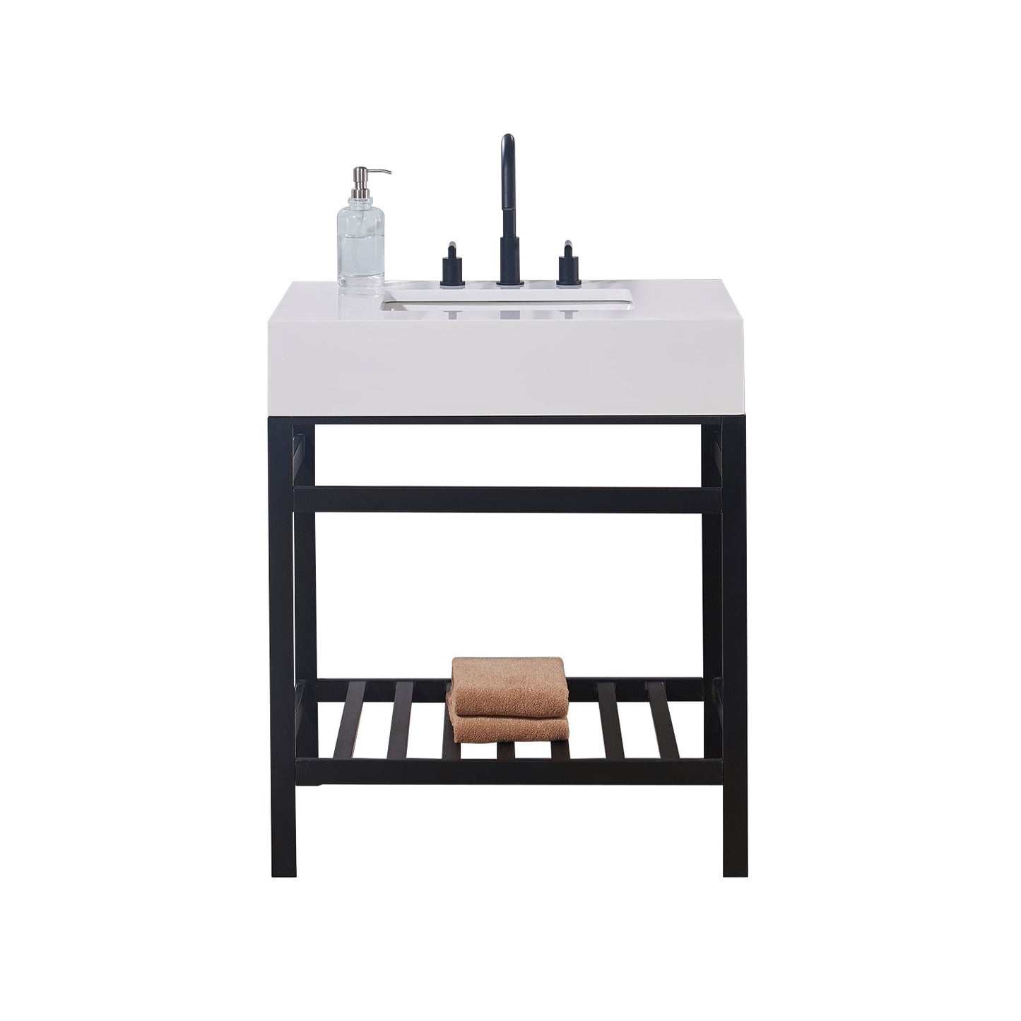 30" Composite Stone Vanity Top in Snow White Apron with White Sink