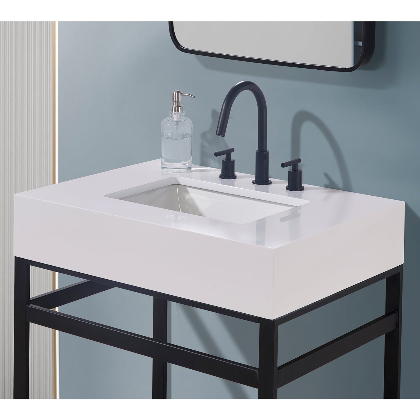 30" Composite Stone Vanity Top in Snow White Apron with White Sink