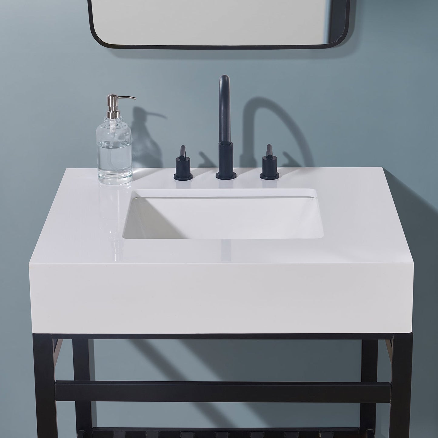 30" Composite Stone Vanity Top in Snow White Apron with White Sink