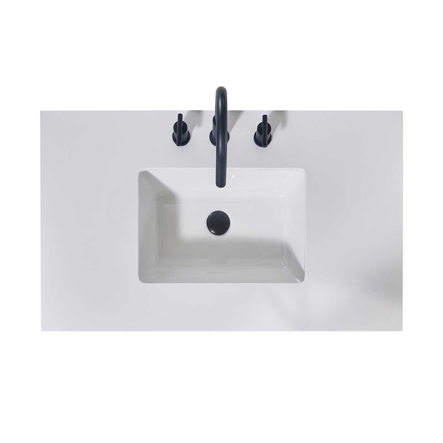 36" Composite Stone Vanity Top in Snow White Apron with White Sink