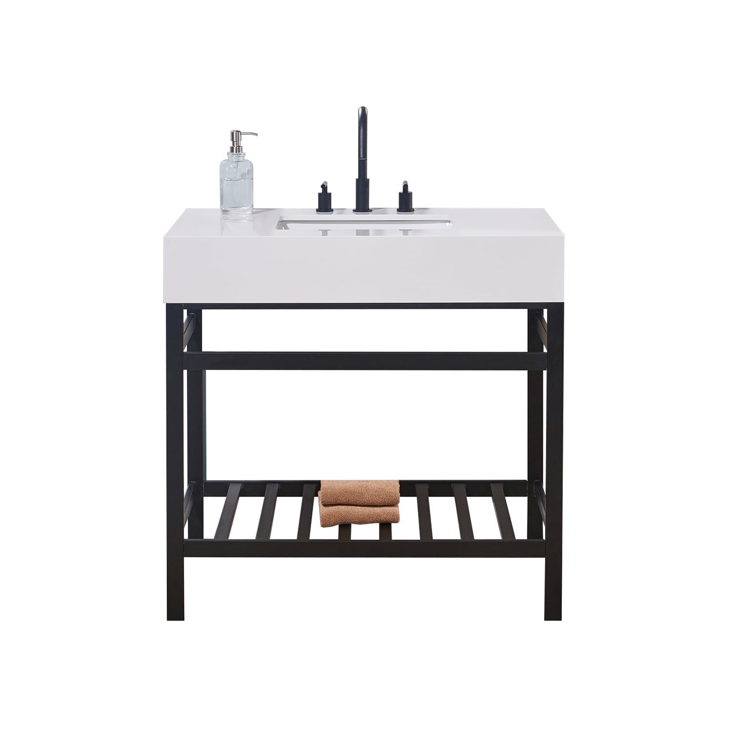 36" Composite Stone Vanity Top in Snow White Apron with White Sink