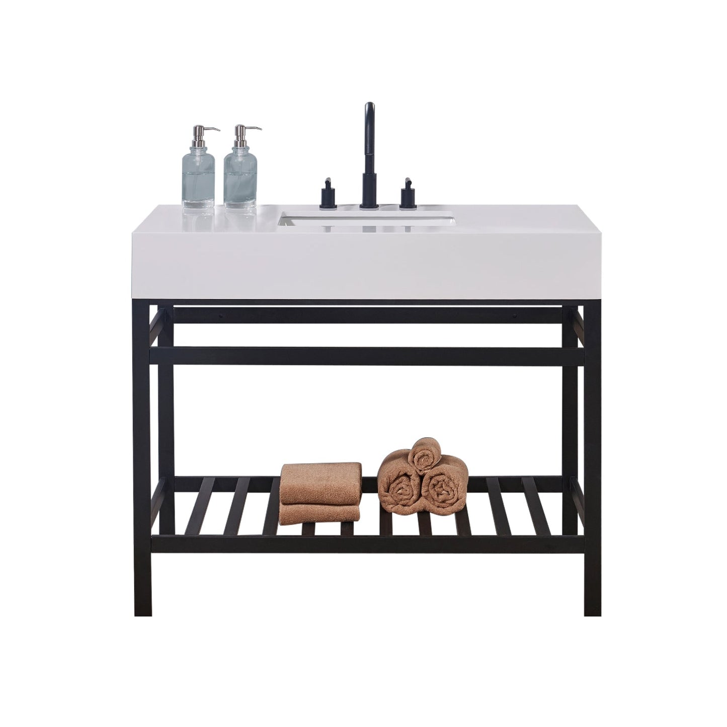 42" Composite Stone Vanity Top in Snow White Apron with White Sink