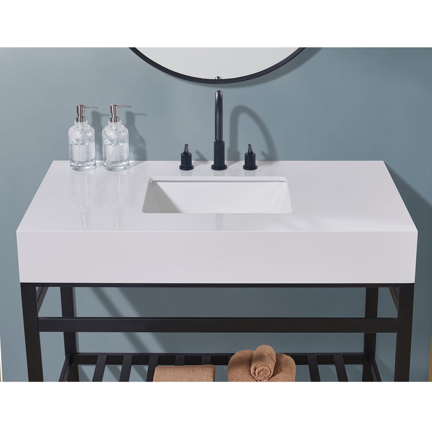 42" Composite Stone Vanity Top in Snow White Apron with White Sink
