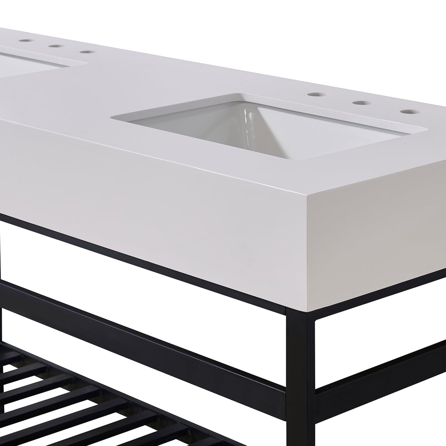 60" Composite Stone Vanity Top in Snow White Apron with White Sink