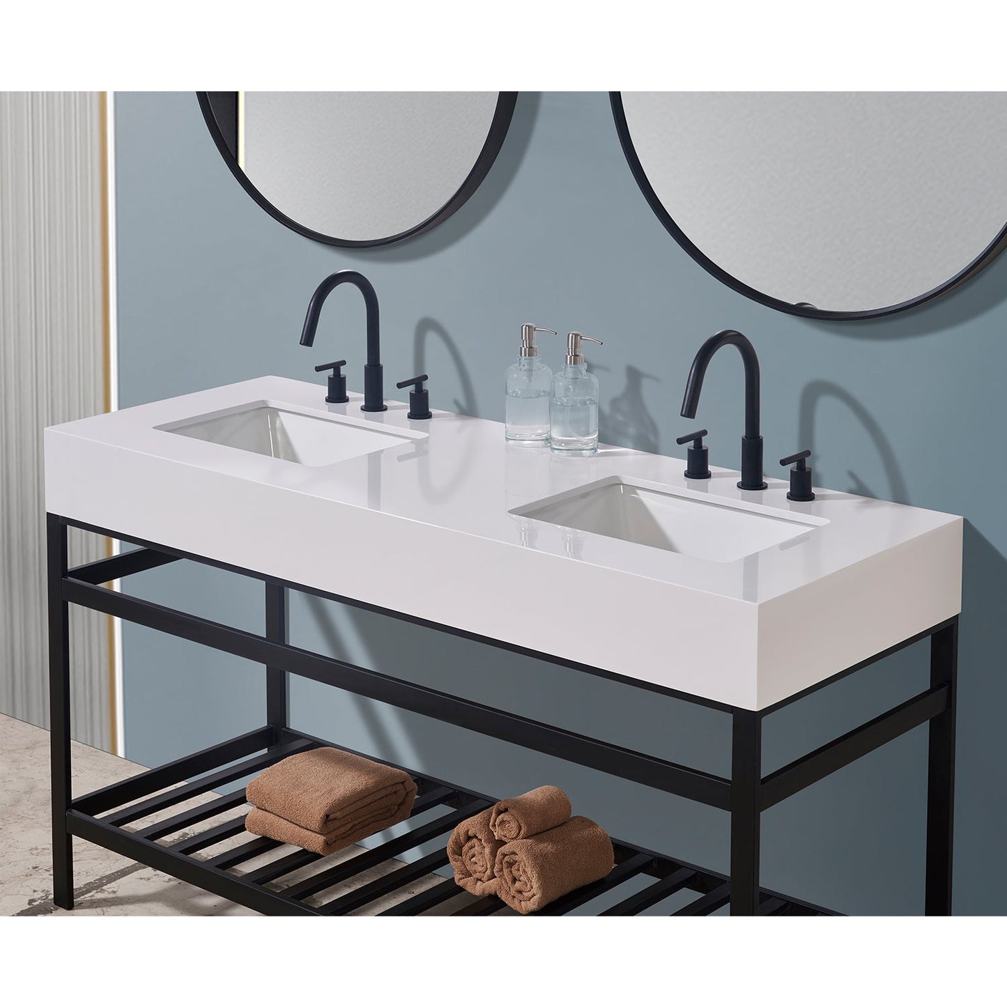60" Composite Stone Vanity Top in Snow White Apron with White Sink