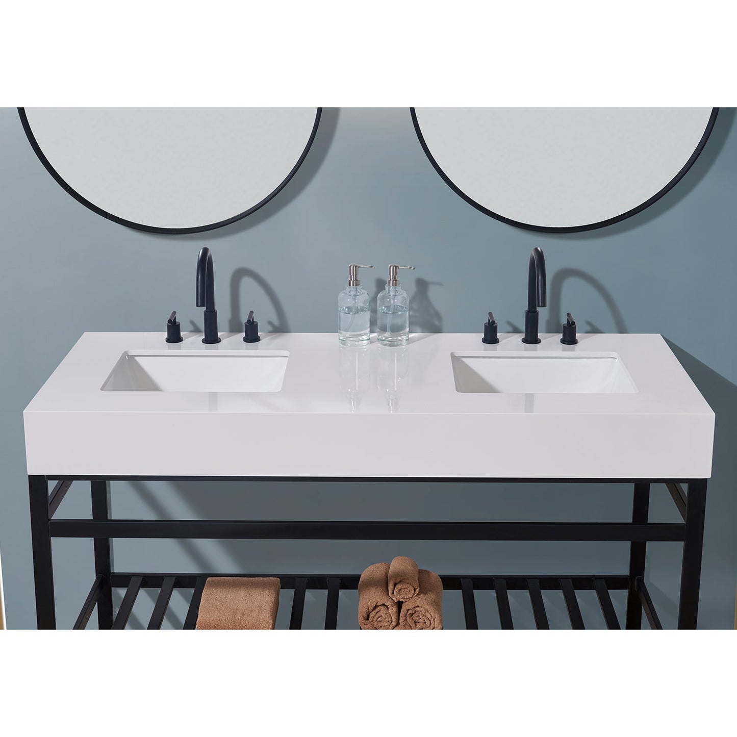 60" Composite Stone Vanity Top in Snow White Apron with White Sink