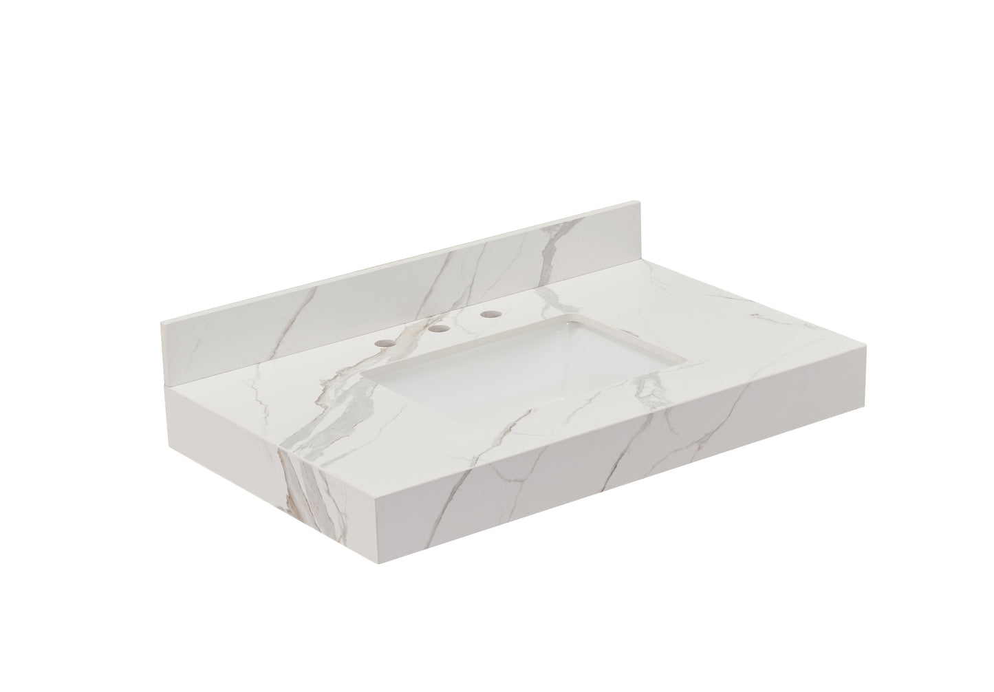 36" Sintered Stone Vanity Top in Calacatta White Apron with White Sink