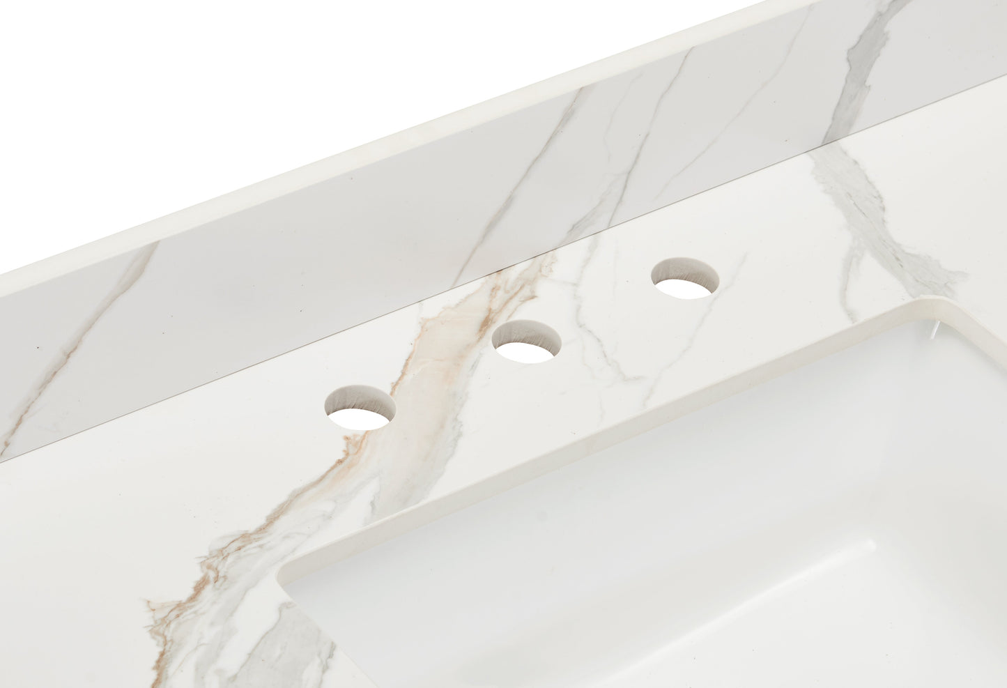36" Sintered Stone Vanity Top in Calacatta White Apron with White Sink