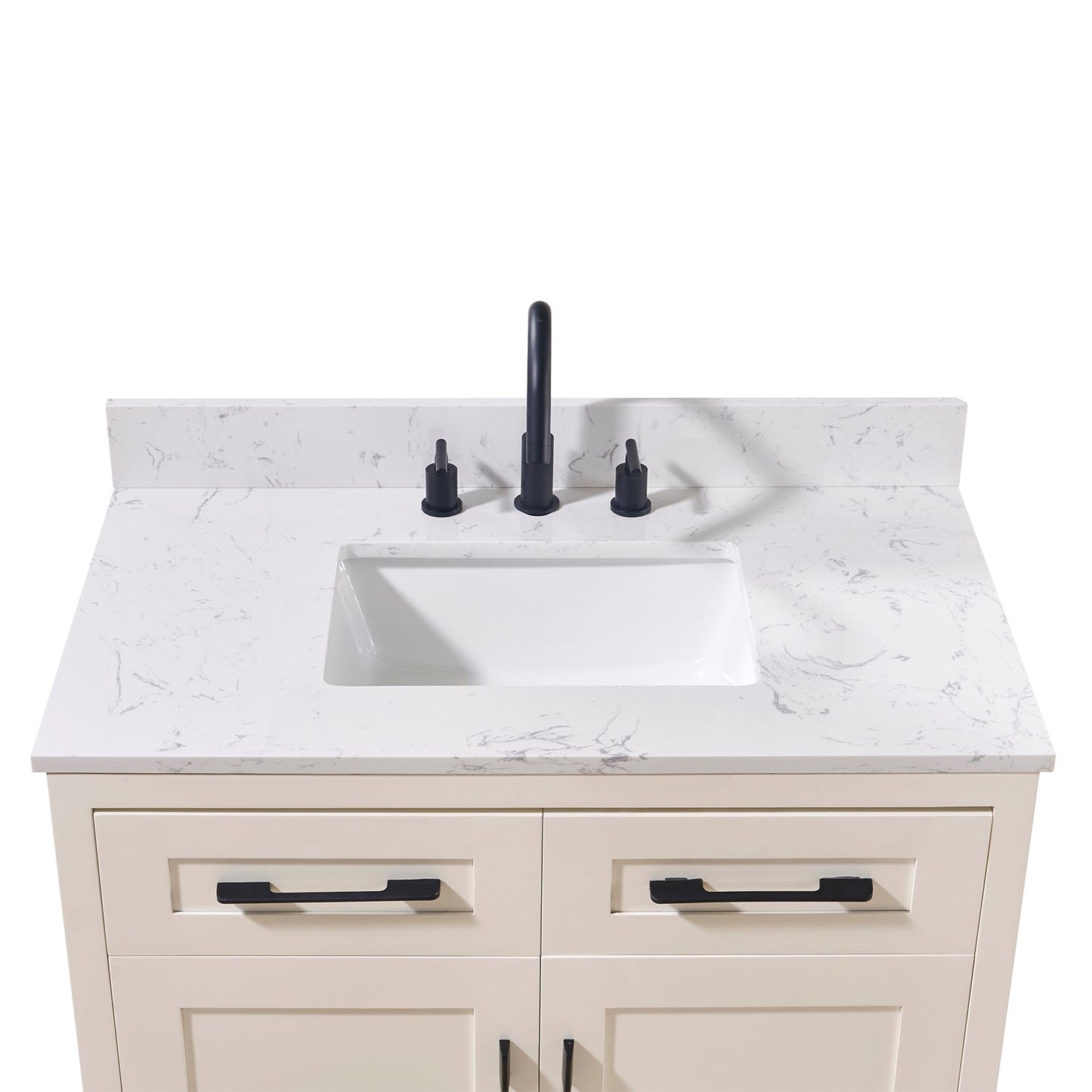 37" Composite Stone Vanity Top in Aosta White with White Sink