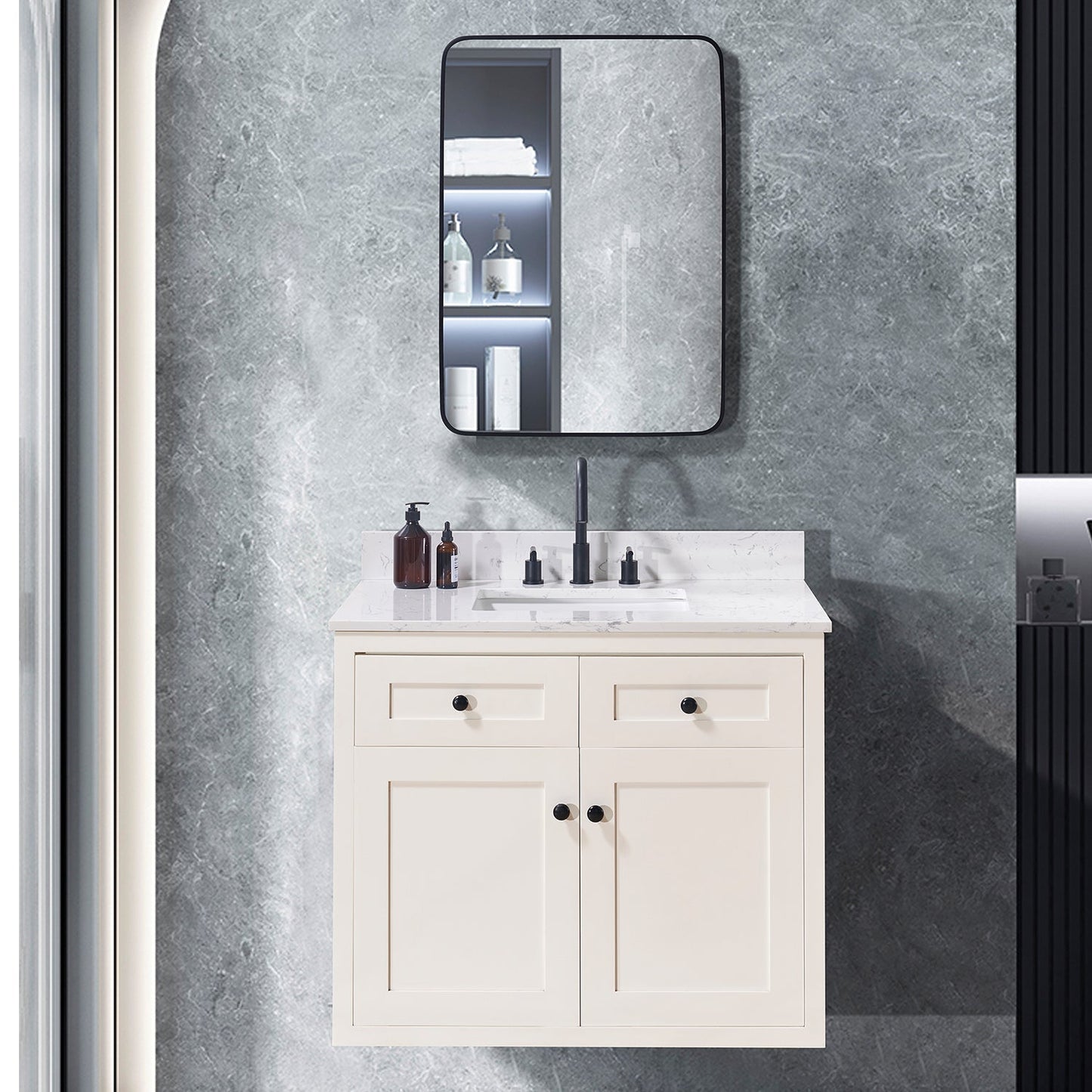 37" Composite Stone Vanity Top in Aosta White with White Sink