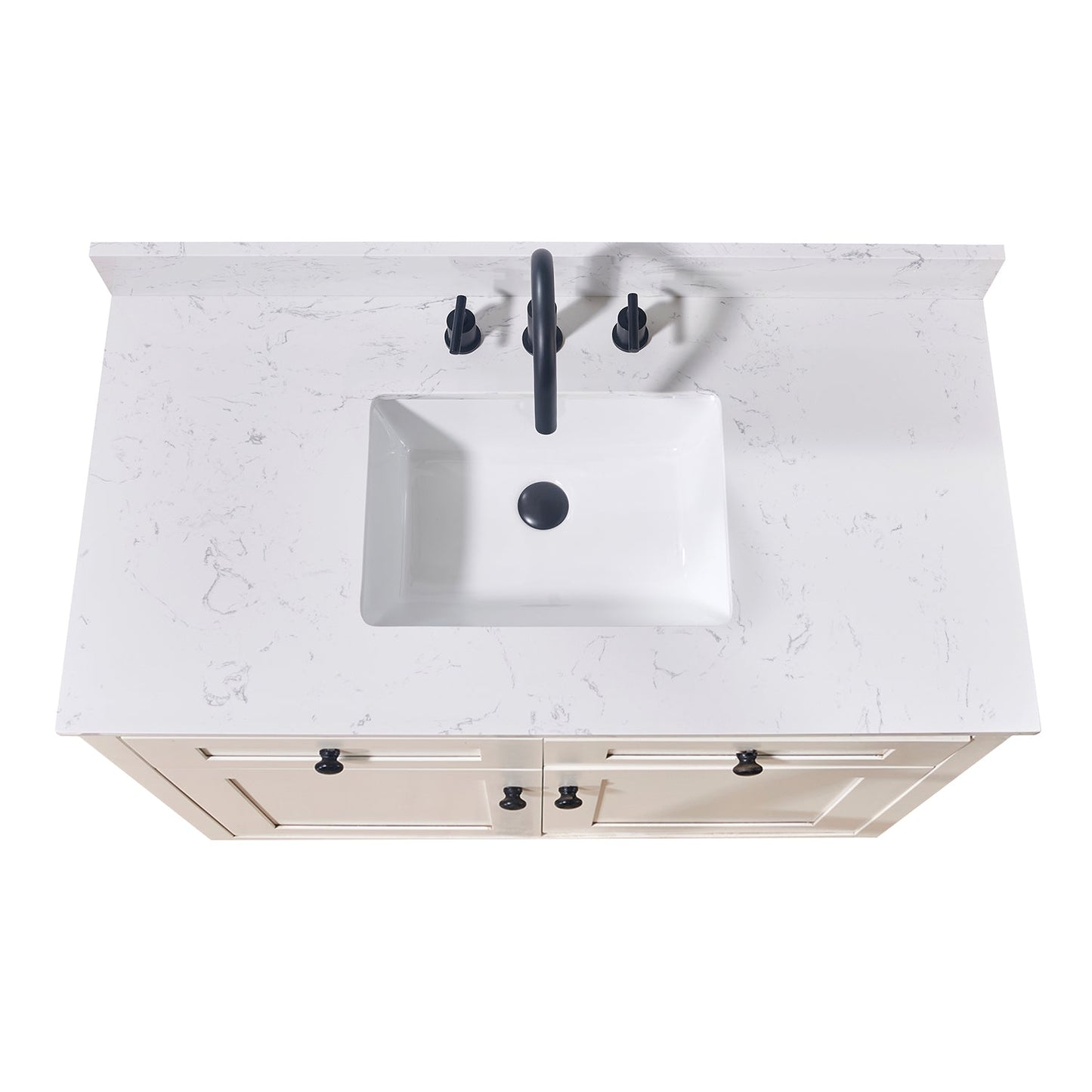 43" Composite Stone Vanity Top in Aosta White with White Sink