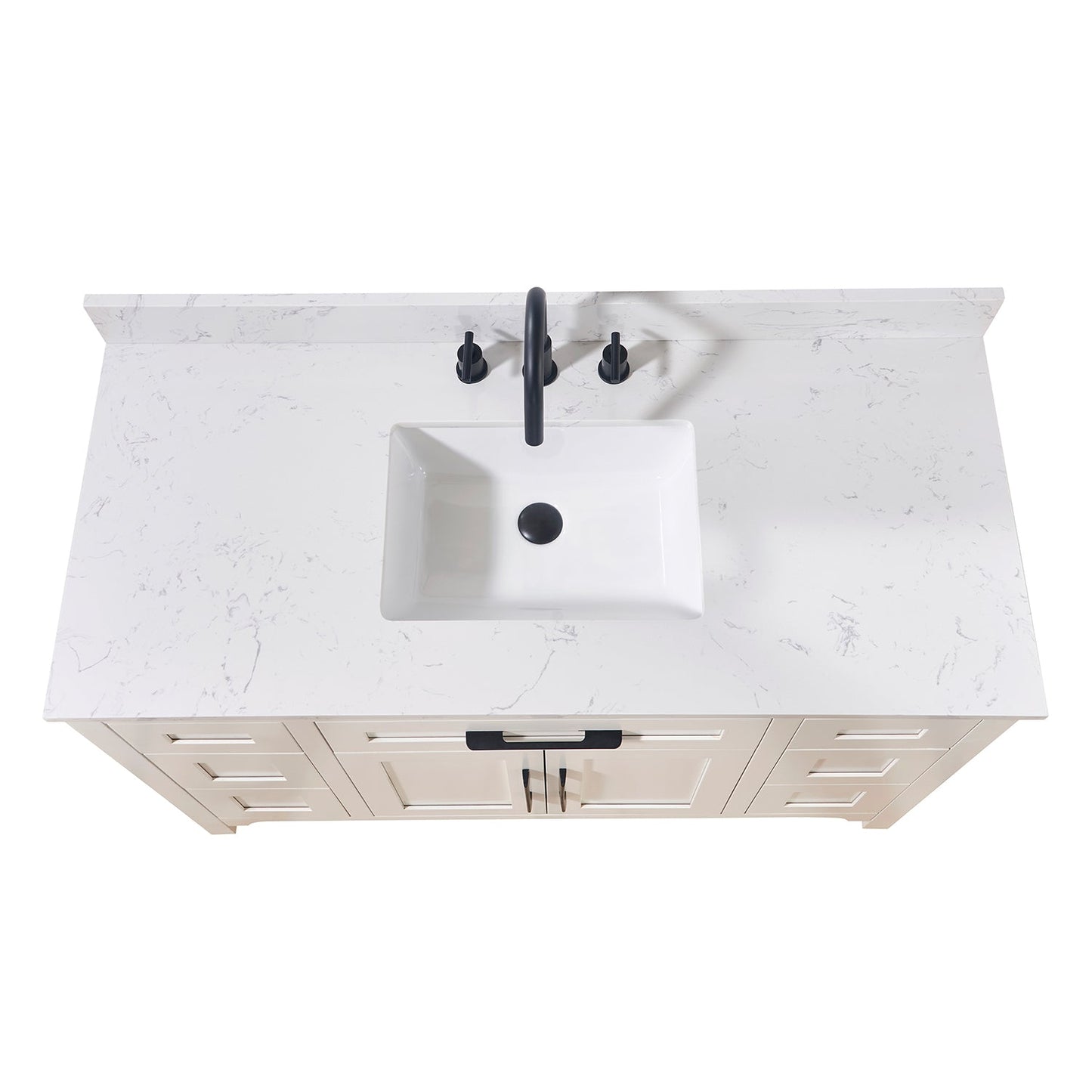 49" Composite Stone Vanity Top in Aosta White with White Sink