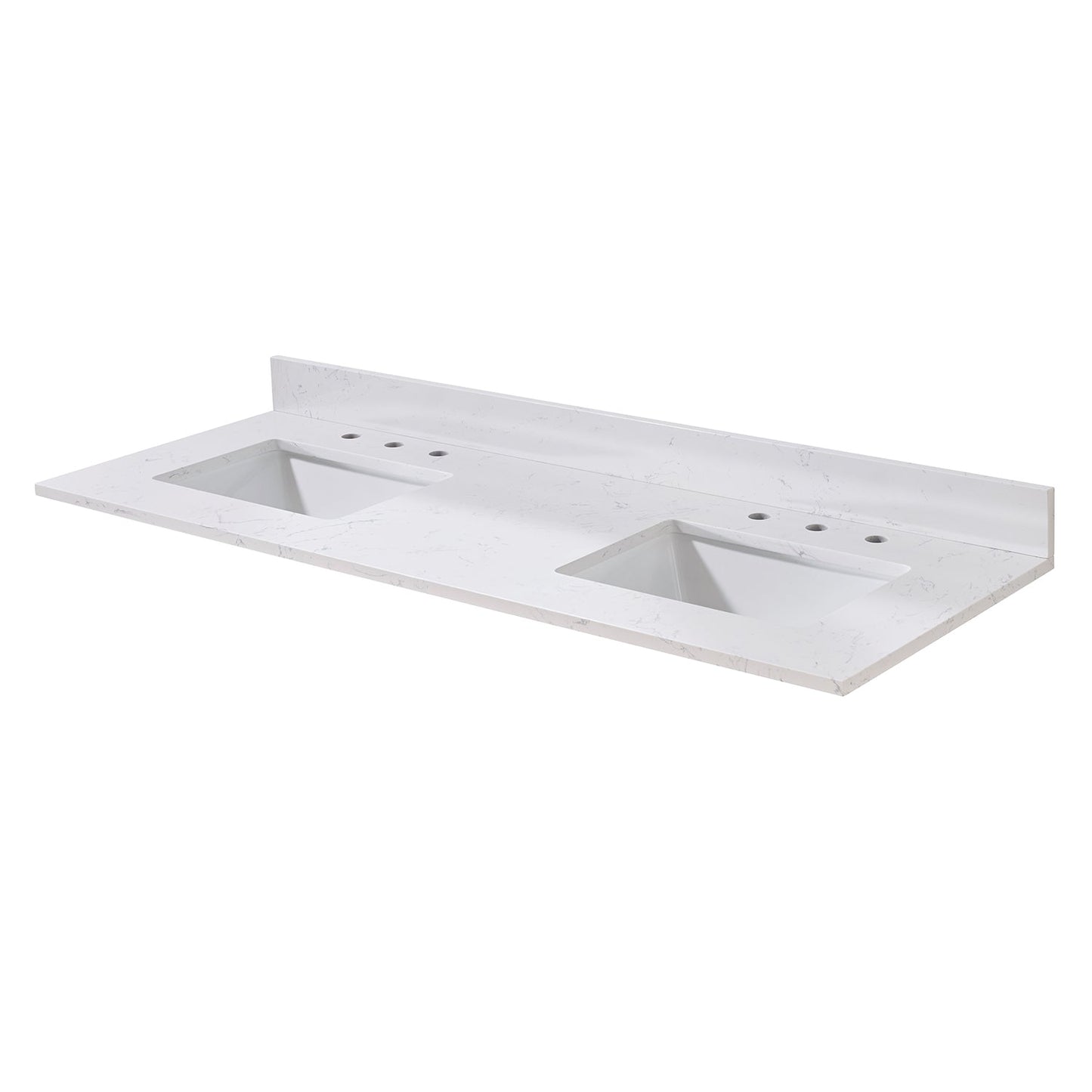 61" Composite Stone Vanity Top in Aosta White with Double White Sink