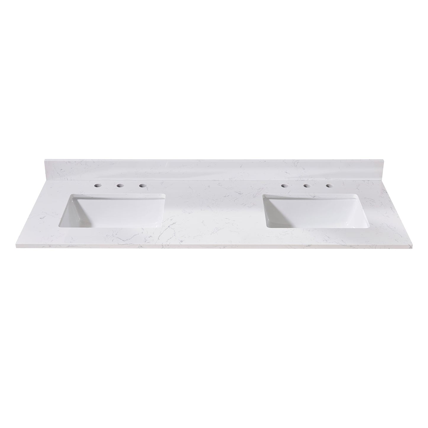 61" Composite Stone Vanity Top in Aosta White with Double White Sink