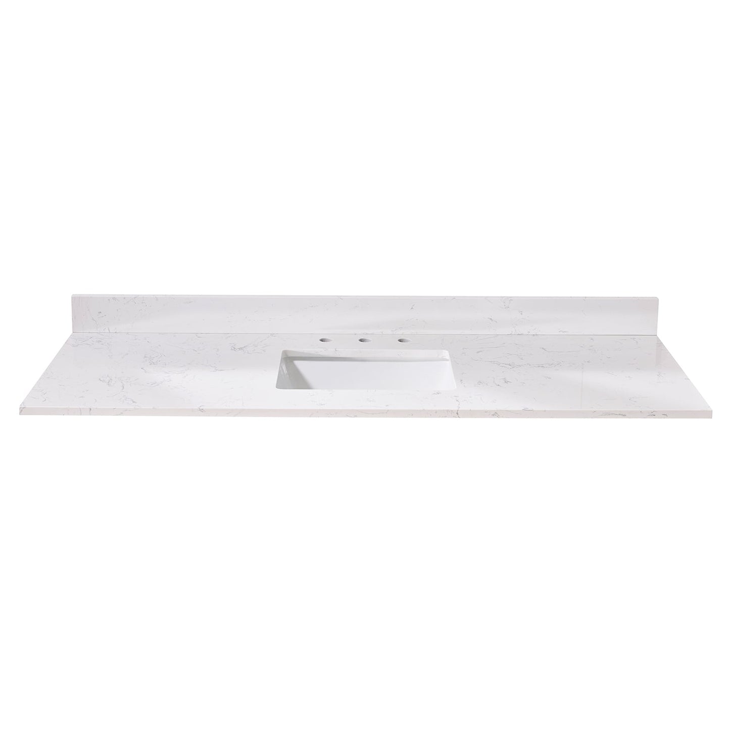 61" Composite Stone Vanity Top in Aosta White with Single White Sink