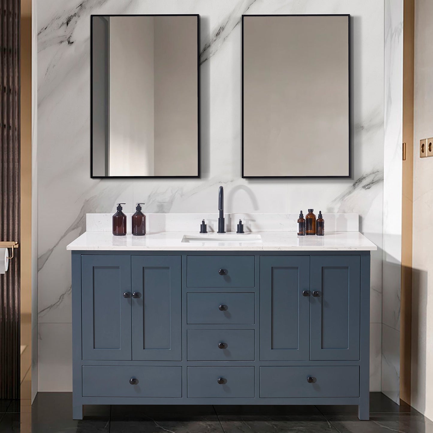 61" Composite Stone Vanity Top in Aosta White with Single White Sink
