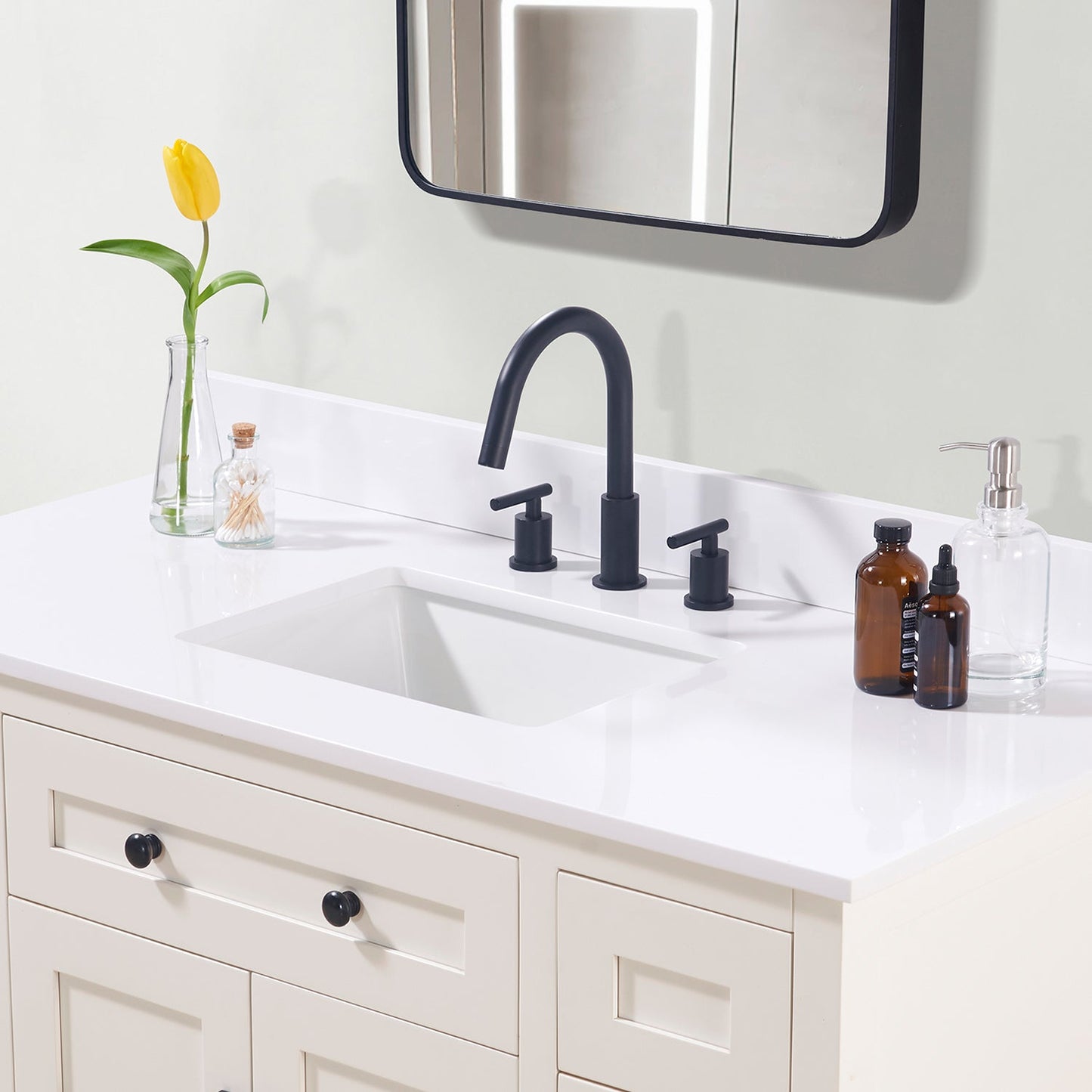 49" Composite Stone Vanity Top in Snow White with White Sink