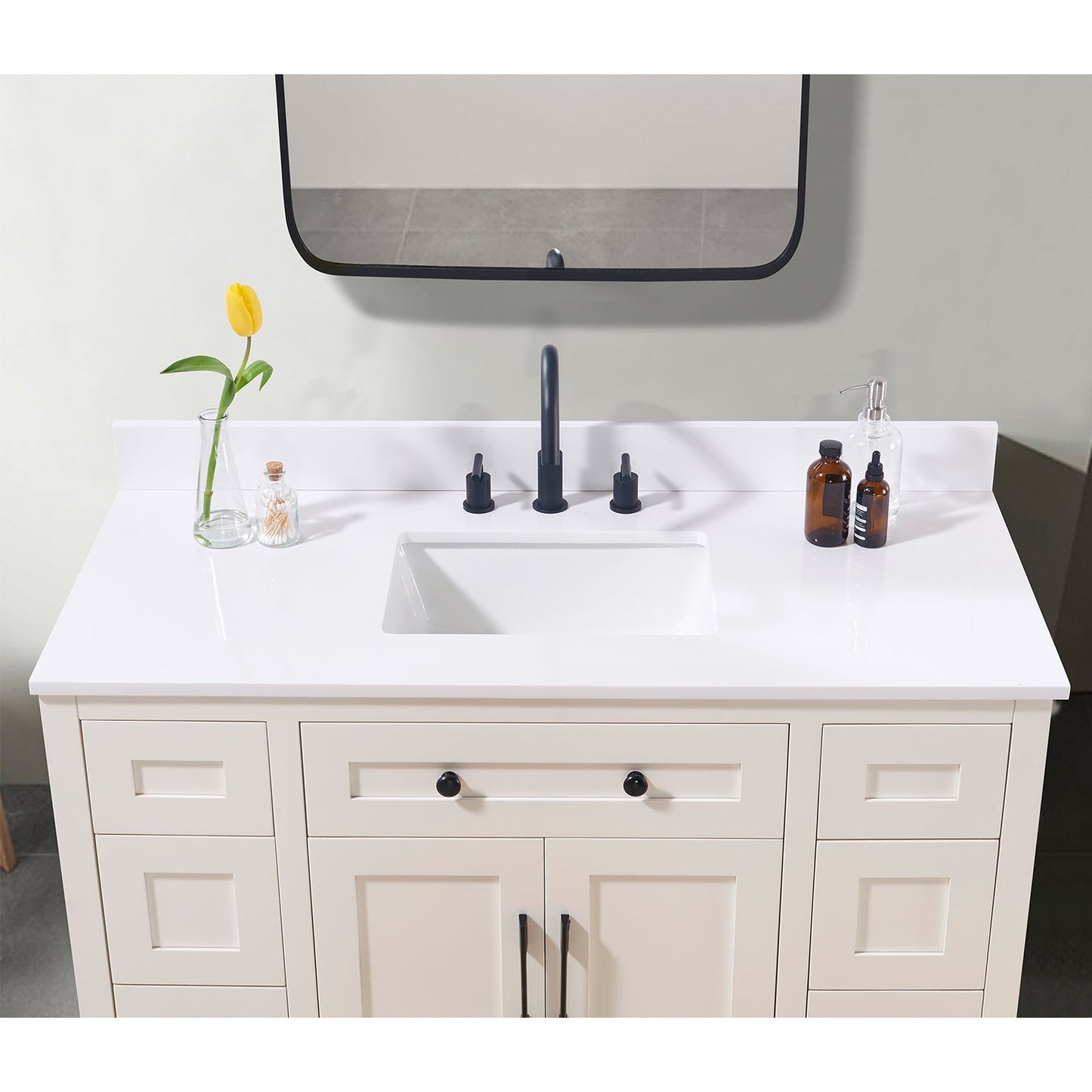 49" Composite Stone Vanity Top in Snow White with White Sink