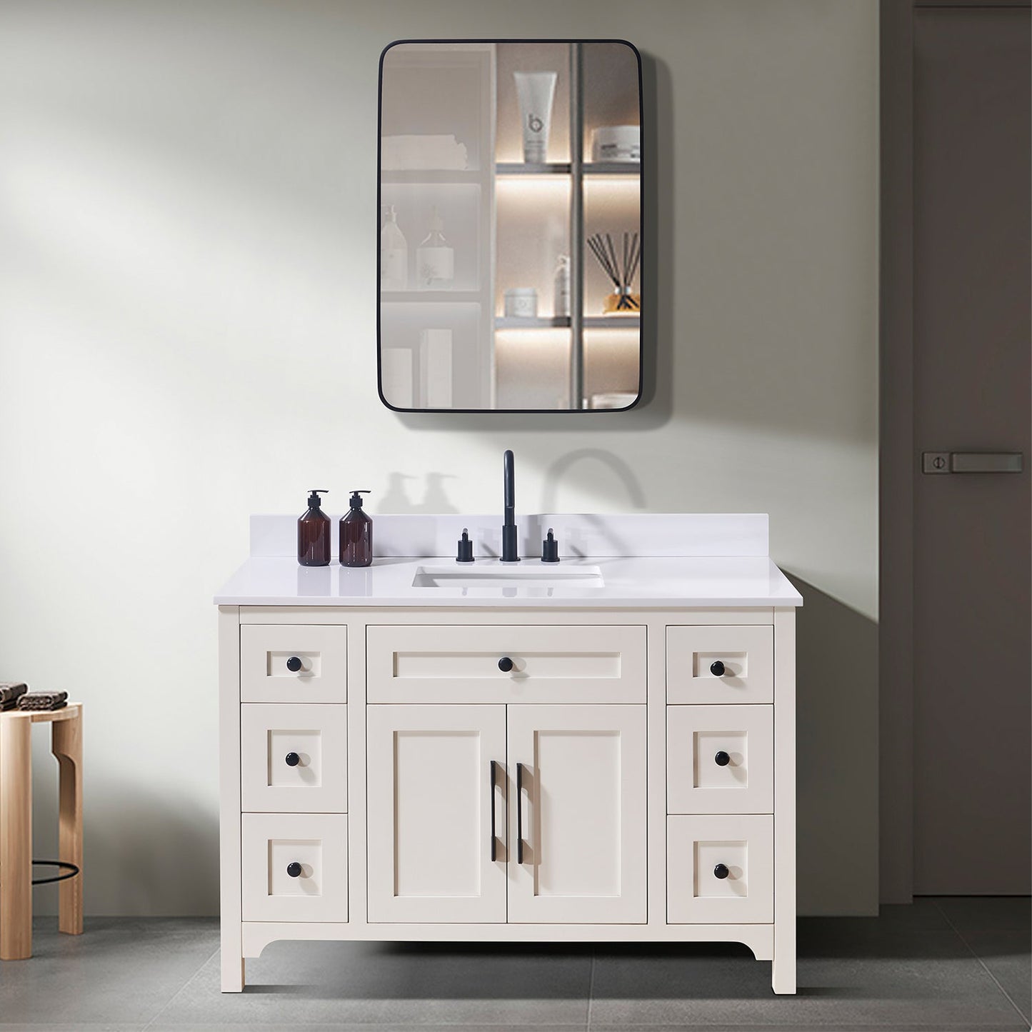 49" Composite Stone Vanity Top in Snow White with White Sink