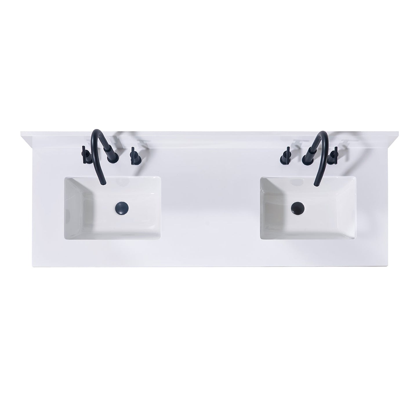 61" Composite Stone Vanity Top in Snow White with Double White Sink