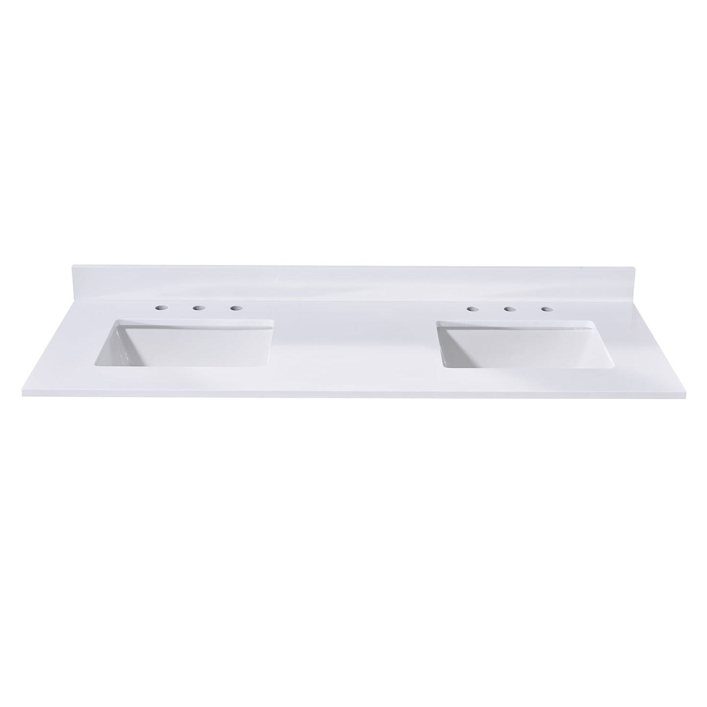 61" Composite Stone Vanity Top in Snow White with Double White Sink