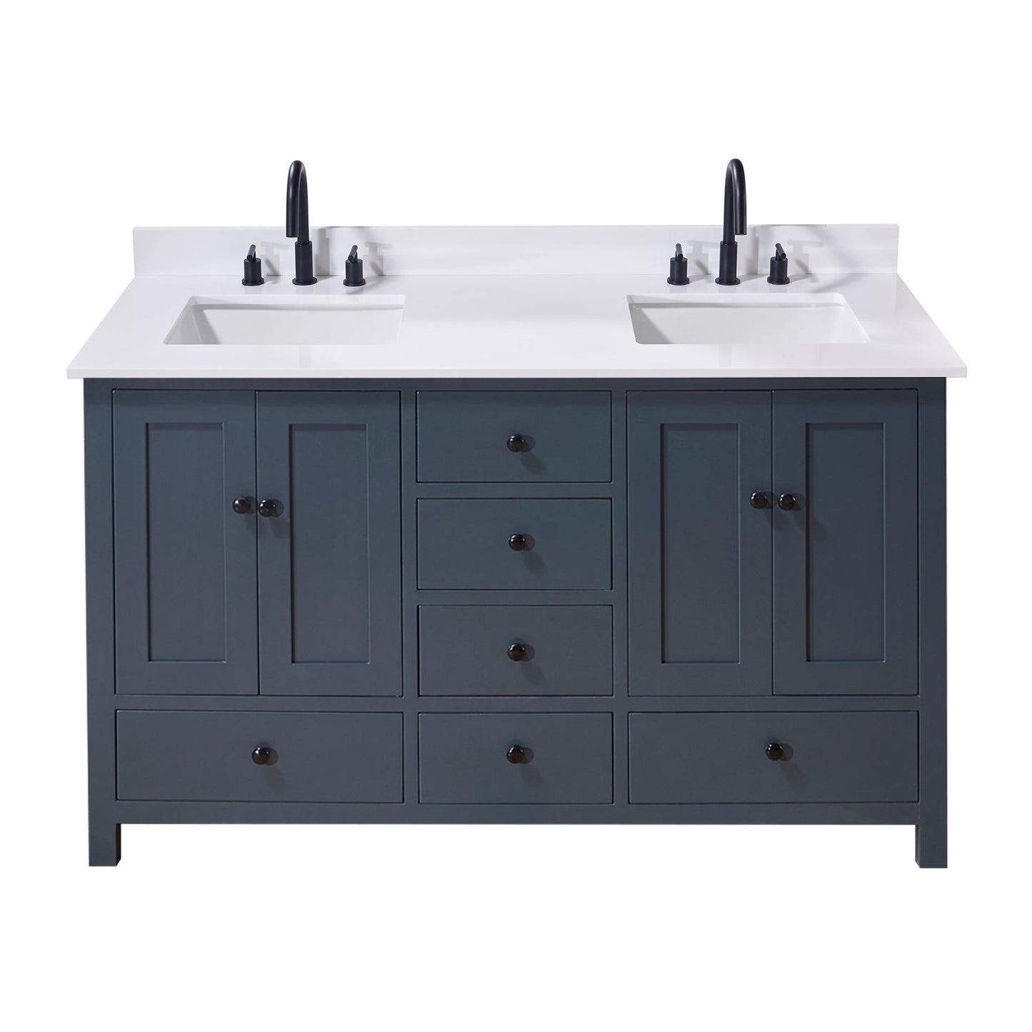 61" Composite Stone Vanity Top in Snow White with Double White Sink