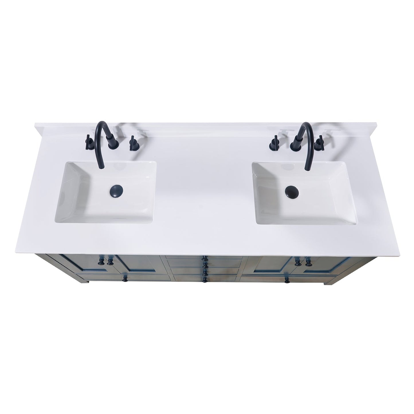 61" Composite Stone Vanity Top in Snow White with Double White Sink