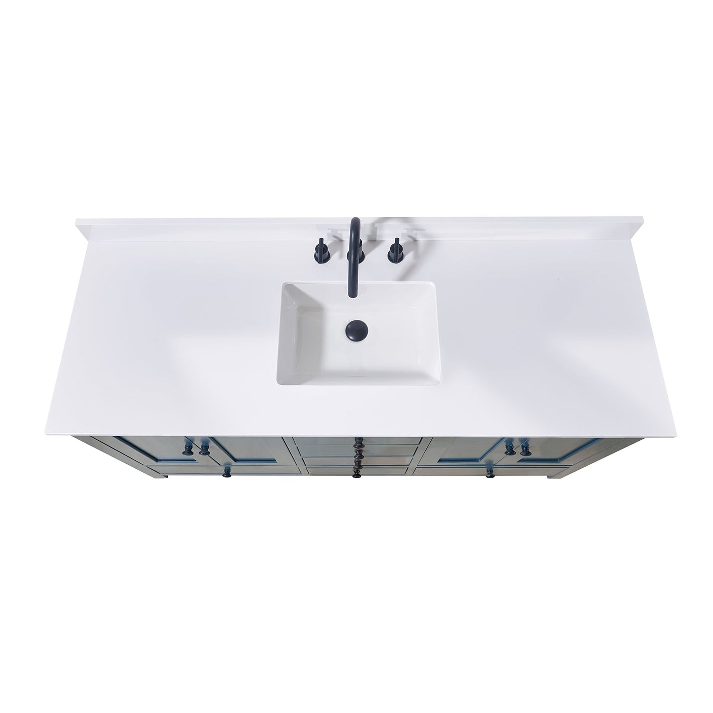 61" Composite Stone Vanity Top in Snow White with Single White Sink