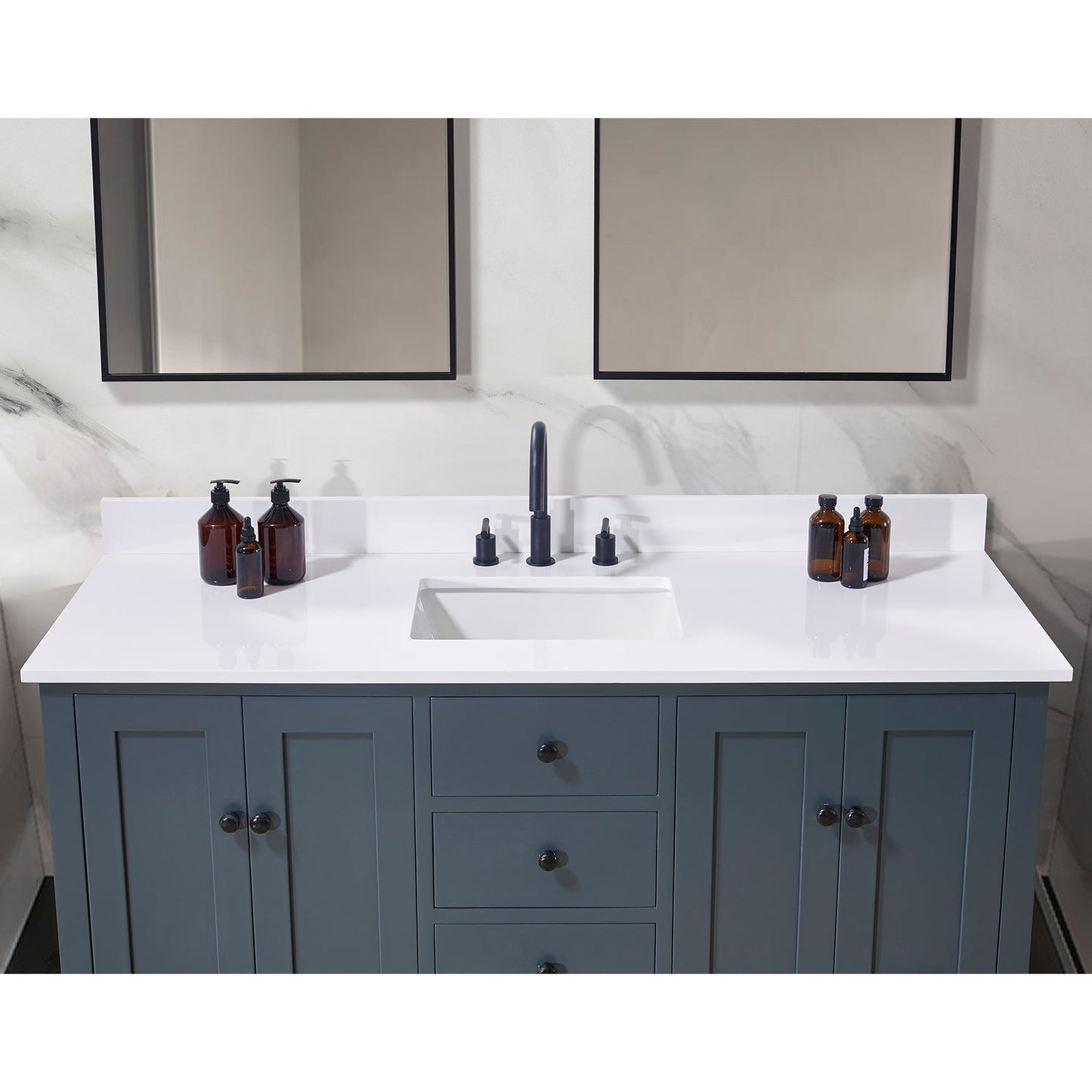 61" Composite Stone Vanity Top in Snow White with Single White Sink