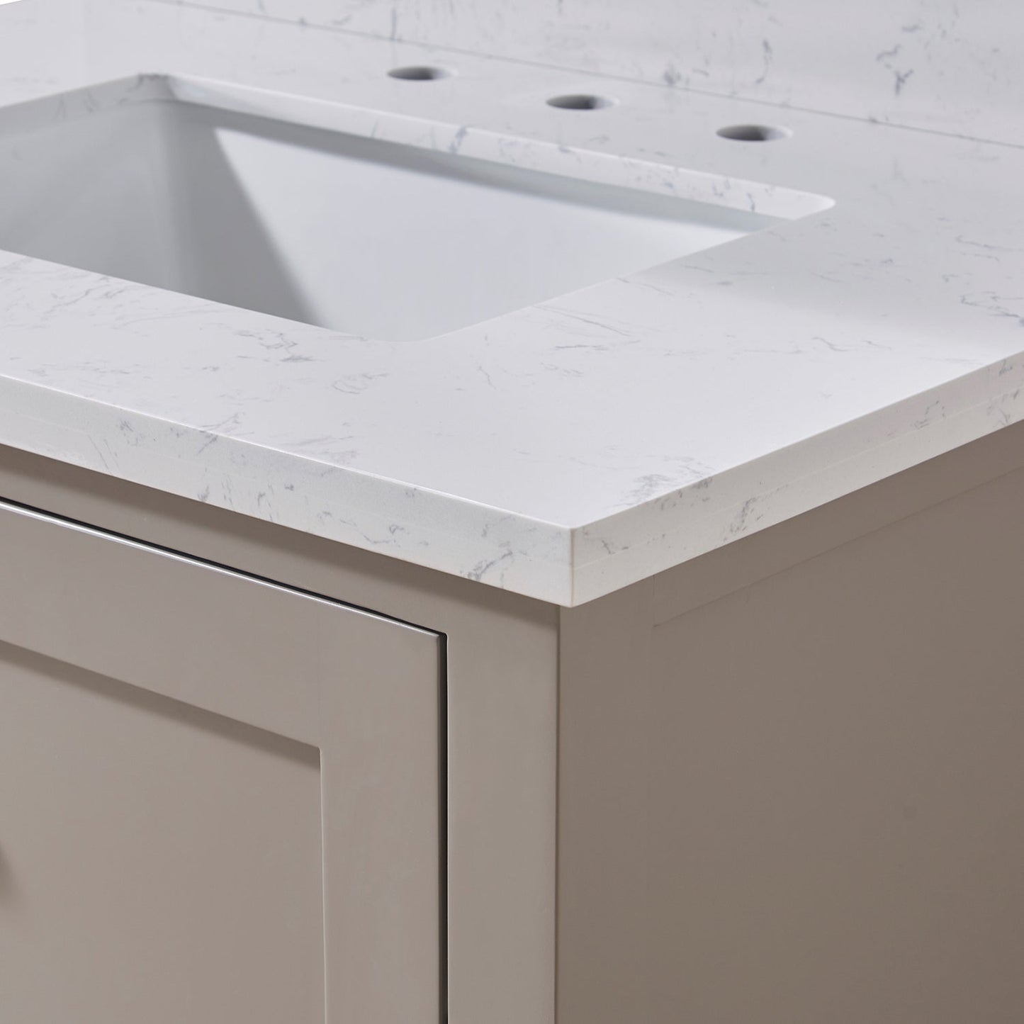 31" Composite Stone Vanity Top in Aosta White with White Sink