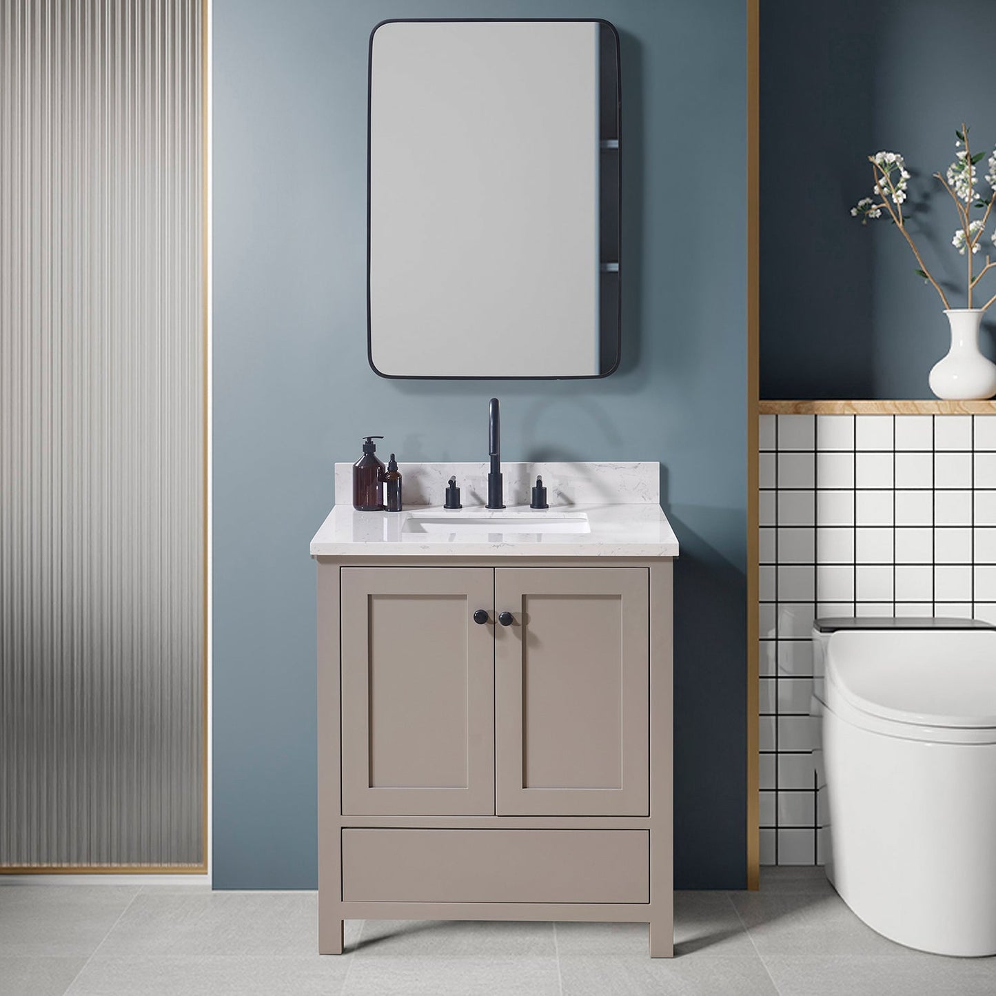31" Composite Stone Vanity Top in Aosta White with White Sink
