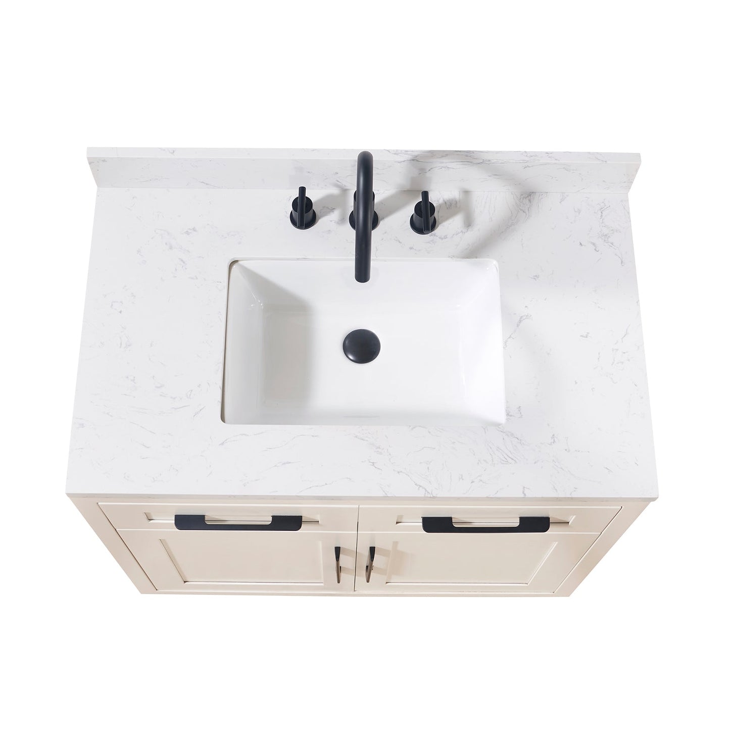 37" Composite Stone Vanity Top in Aosta White with White Sink