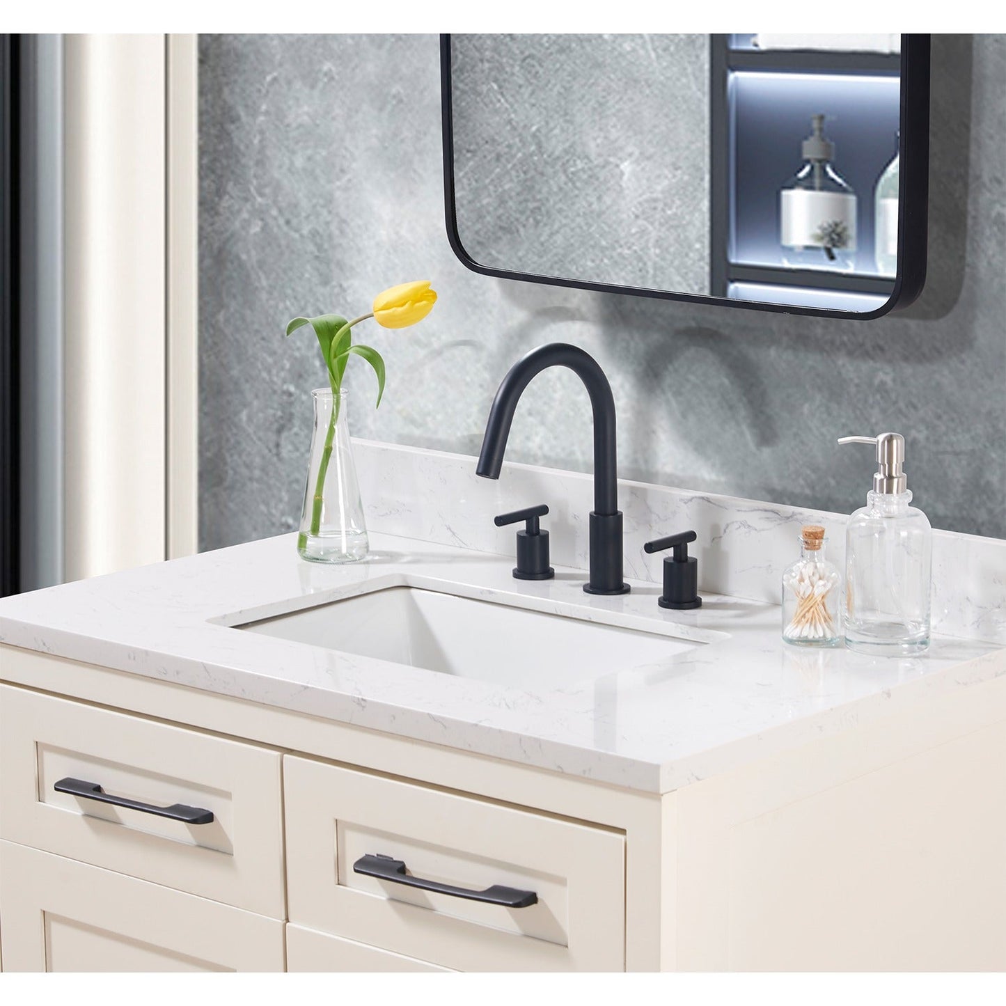 37" Composite Stone Vanity Top in Aosta White with White Sink