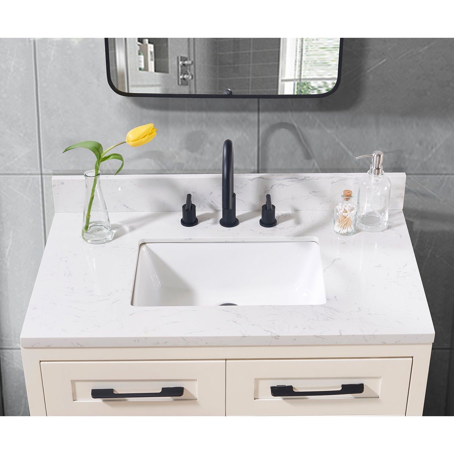 37" Composite Stone Vanity Top in Aosta White with White Sink