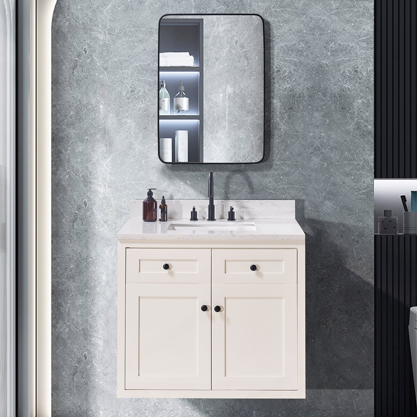 37" Composite Stone Vanity Top in Aosta White with White Sink