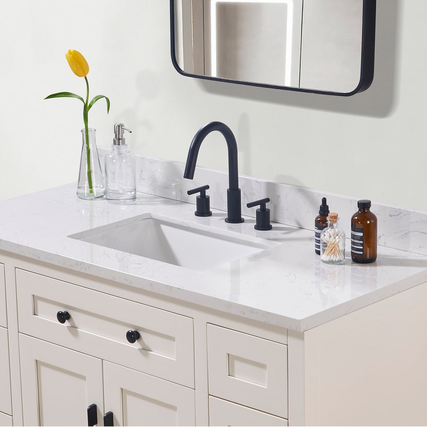 49" Composite Stone Vanity Top in Aosta White with White Sink