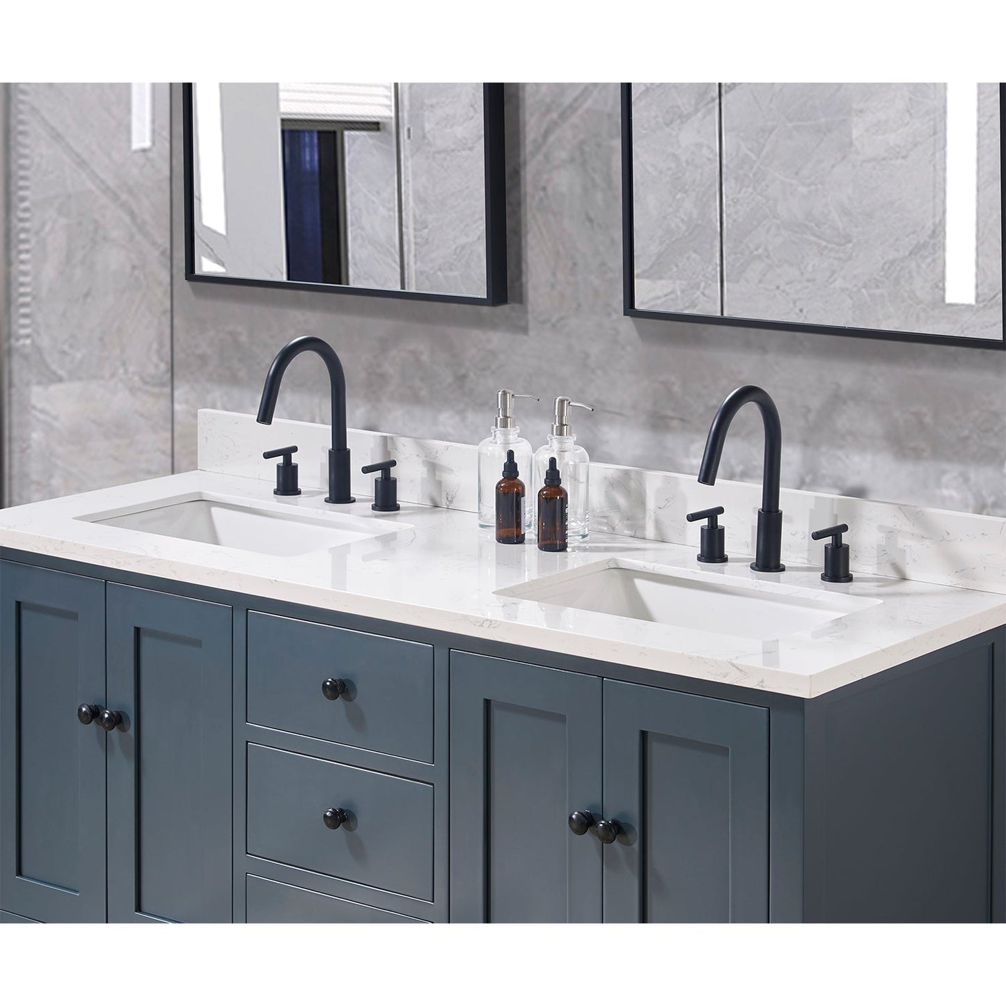 61" Composite Stone Vanity Top in Aosta White with White Sink