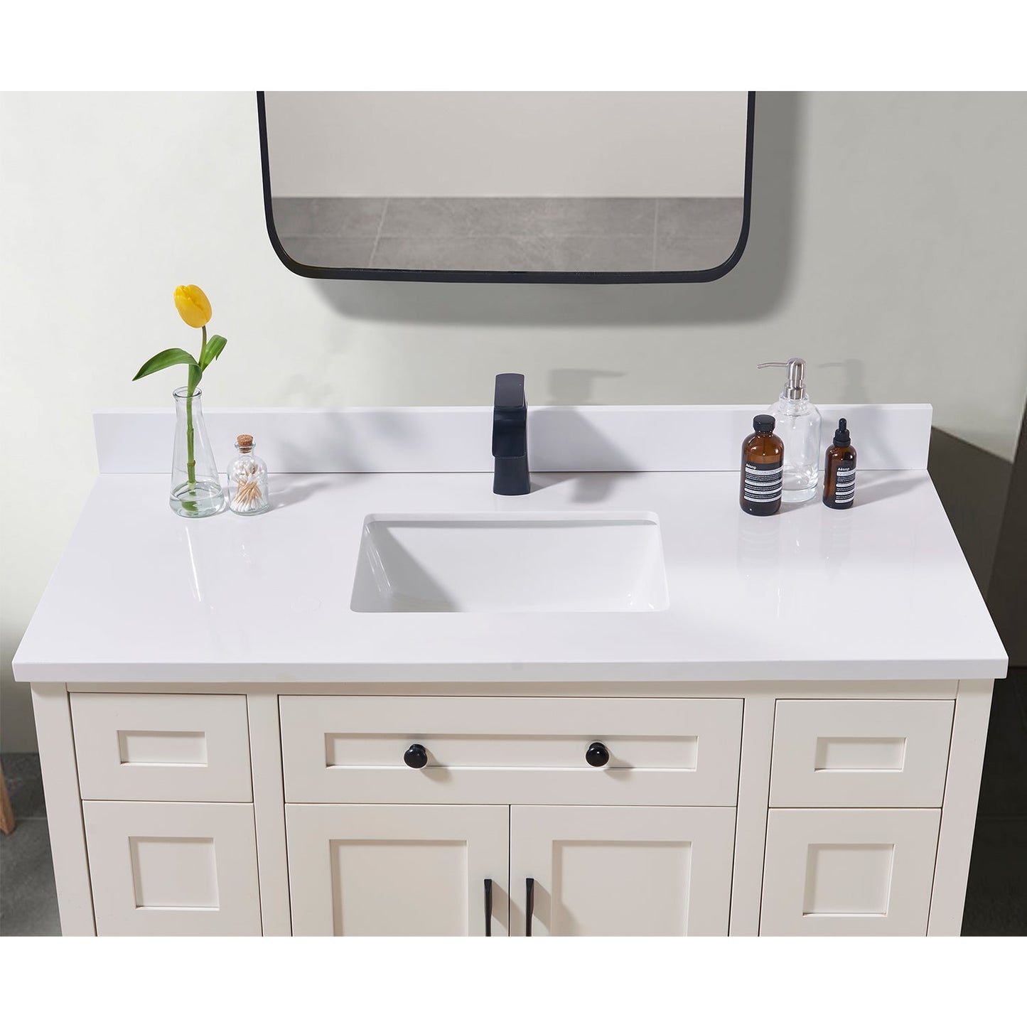 49" Composite Stone Vanity Top in Snow White with White Sink