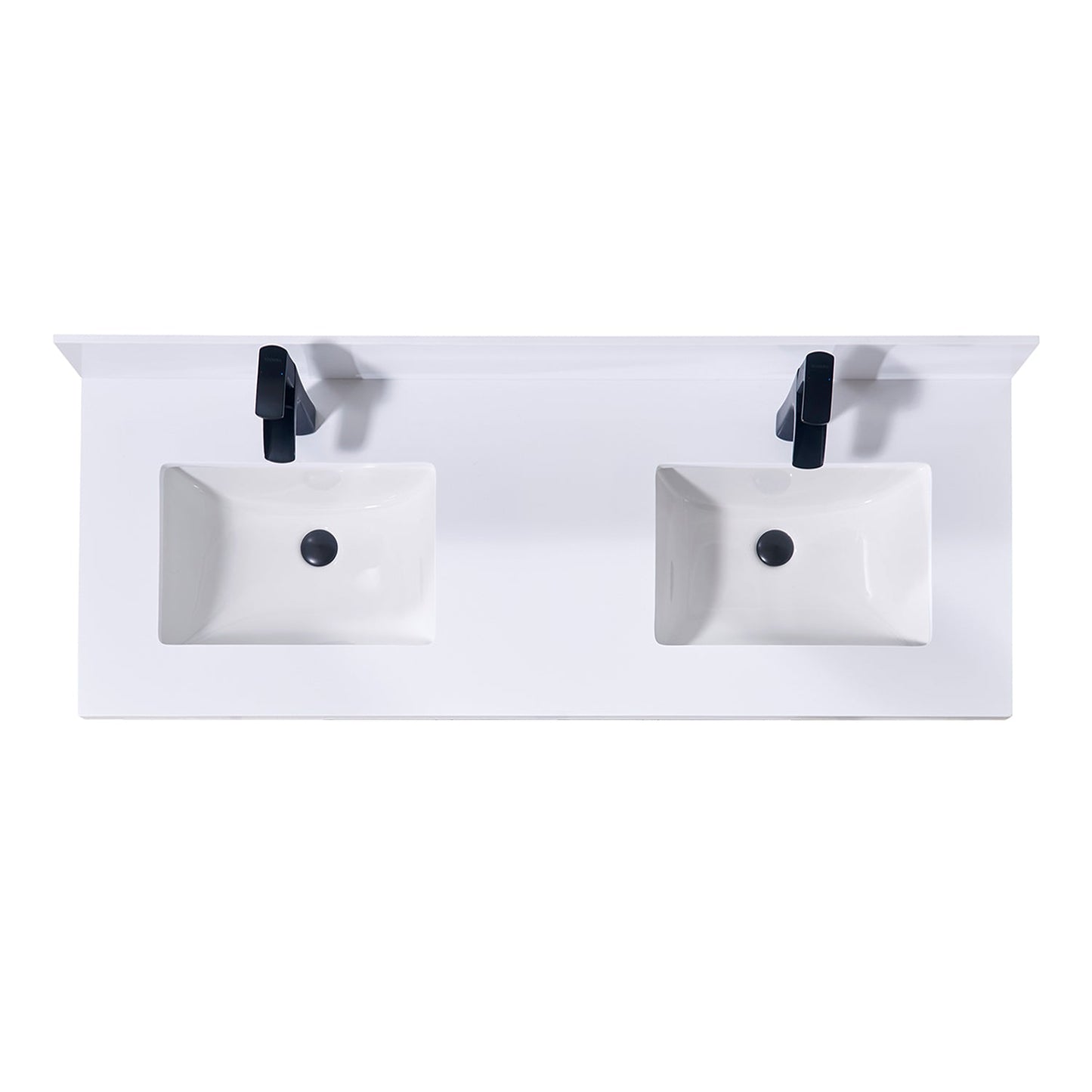 61" Composite Stone Vanity Top in Snow White with Double White Sink