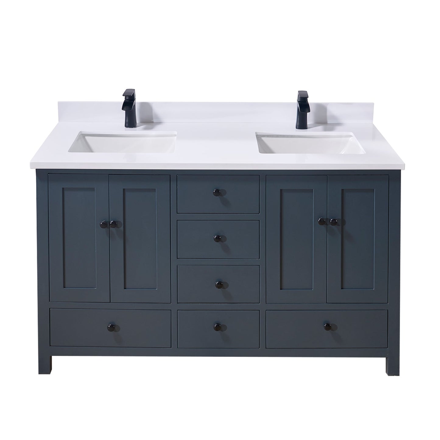 61" Composite Stone Vanity Top in Snow White with Double White Sink