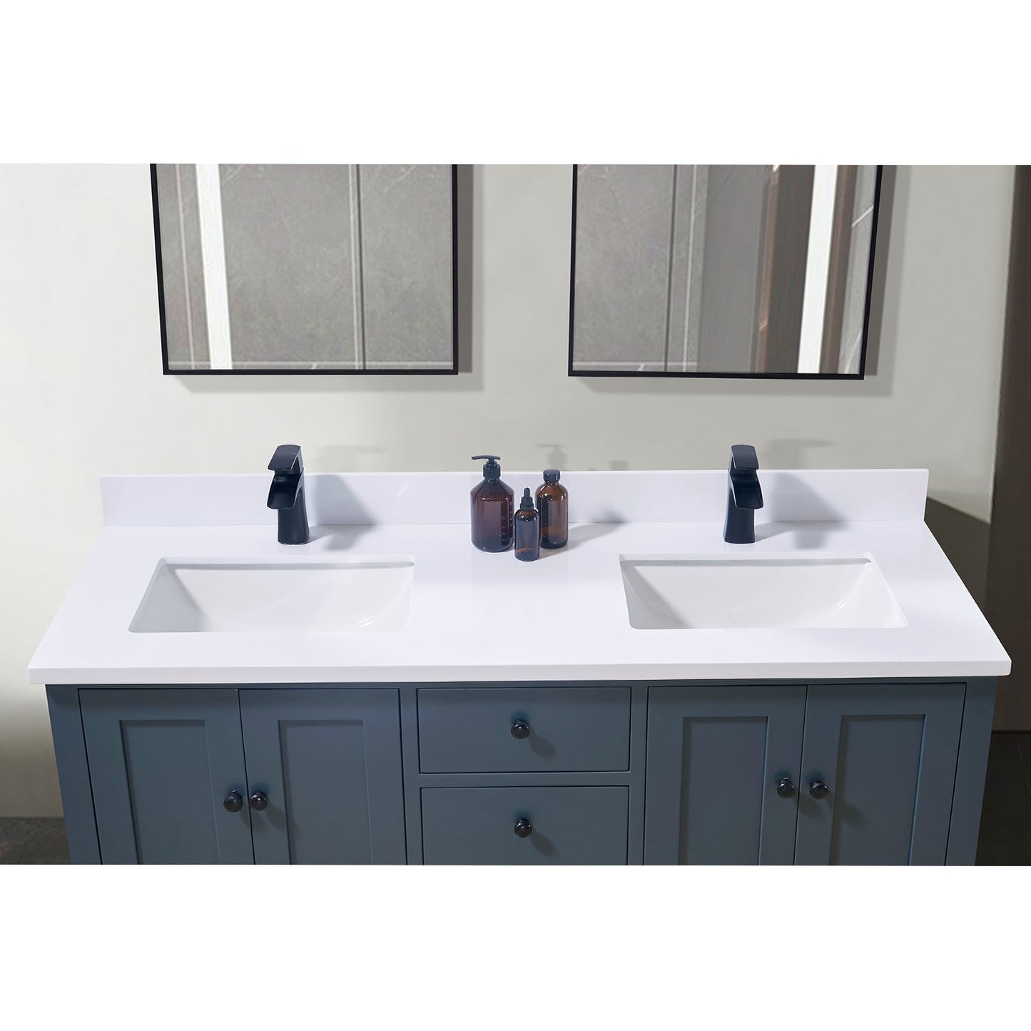 61" Composite Stone Vanity Top in Snow White with Double White Sink